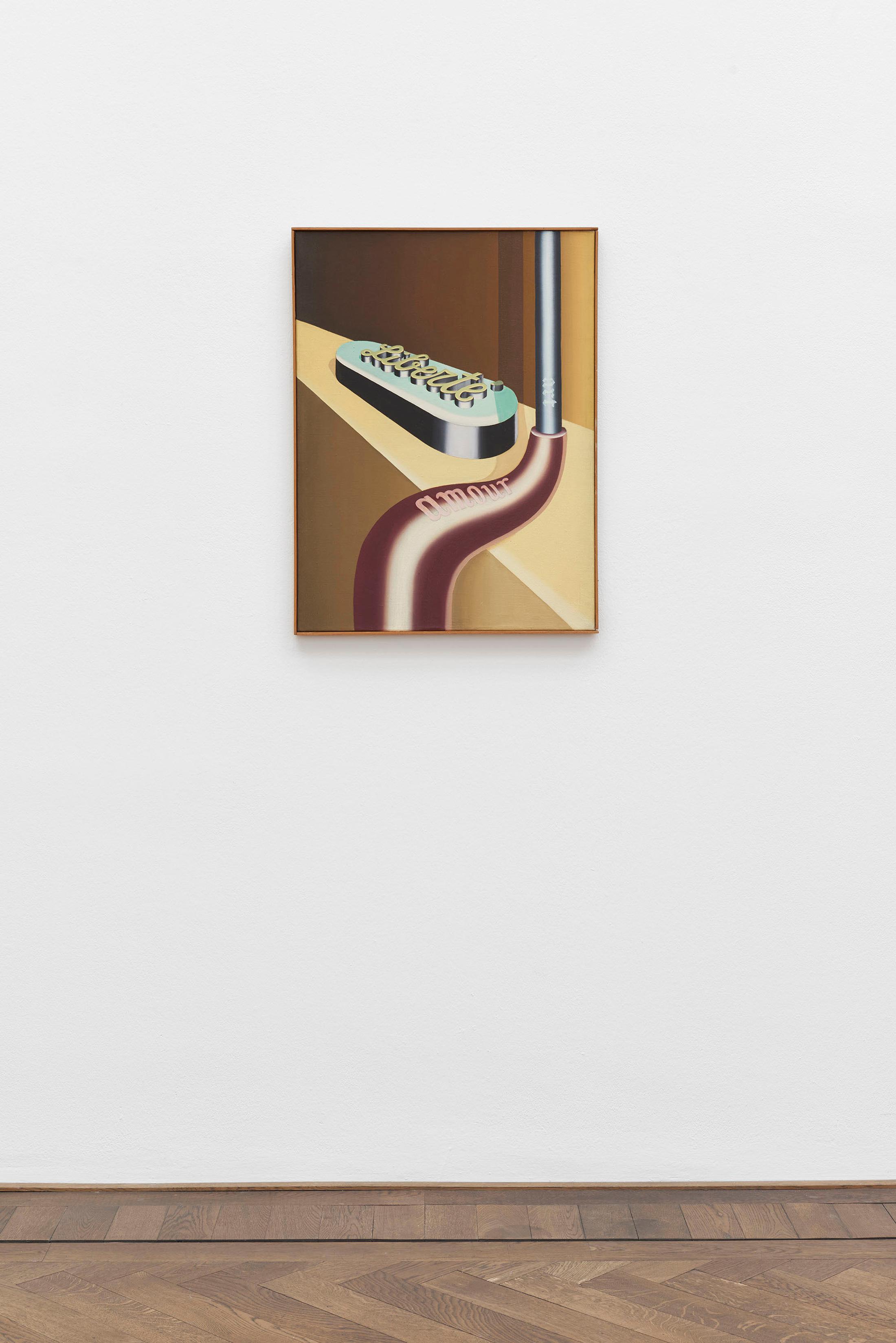 Exhibition View Groupshow «Bizarre Silks, Private Imaginings and Narrative Facts, etc.; view on Konrad Klapheck, Liberté, amour, art, 1964» an exhibition by Nick Mauss at Kunsthalle Basel, Basel, 2020 / Photo: Philipp Hänger and Kunsthalle Basel / Courtesy: the artist and Kunsthalle Basel