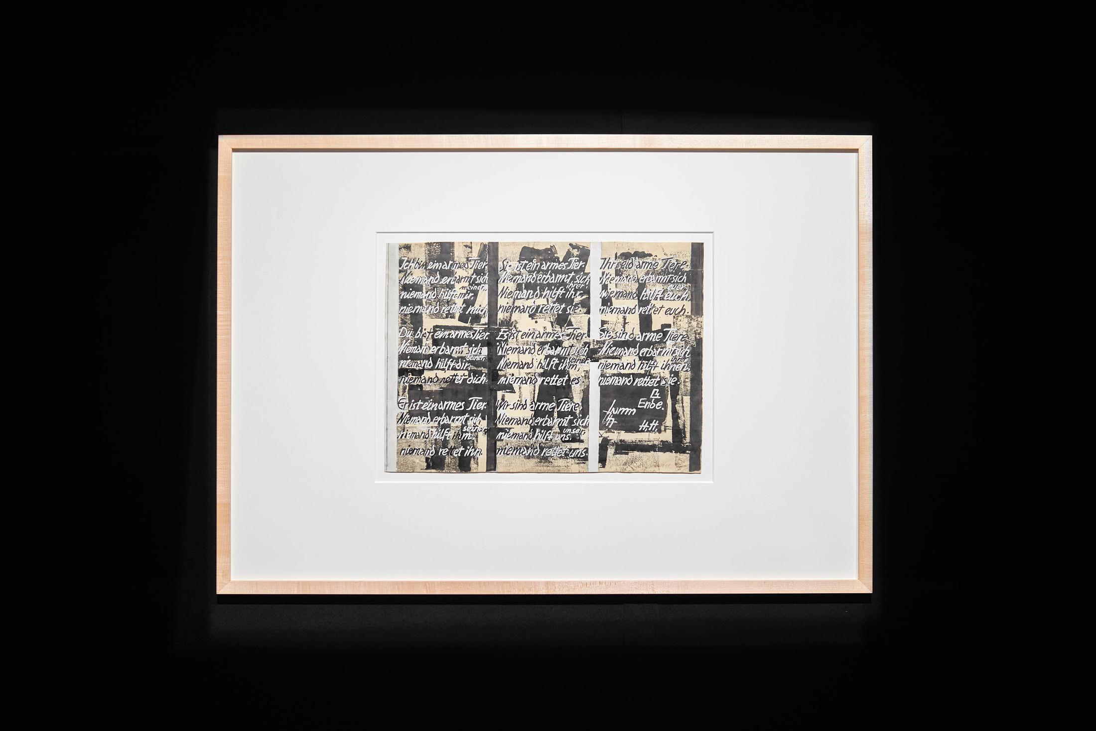 Exhibition View Groupshow «Bizarre Silks, Private Imaginings and Narrative Facts, etc.; view on Hannah Höch, Ich bin ein armes Tier, 1959» an exhibition by Nick Mauss at Kunsthalle Basel, Basel, 2020 / Photo: Philipp Hänger and Kunsthalle Basel / Courtesy: the artist and Kunsthalle Basel