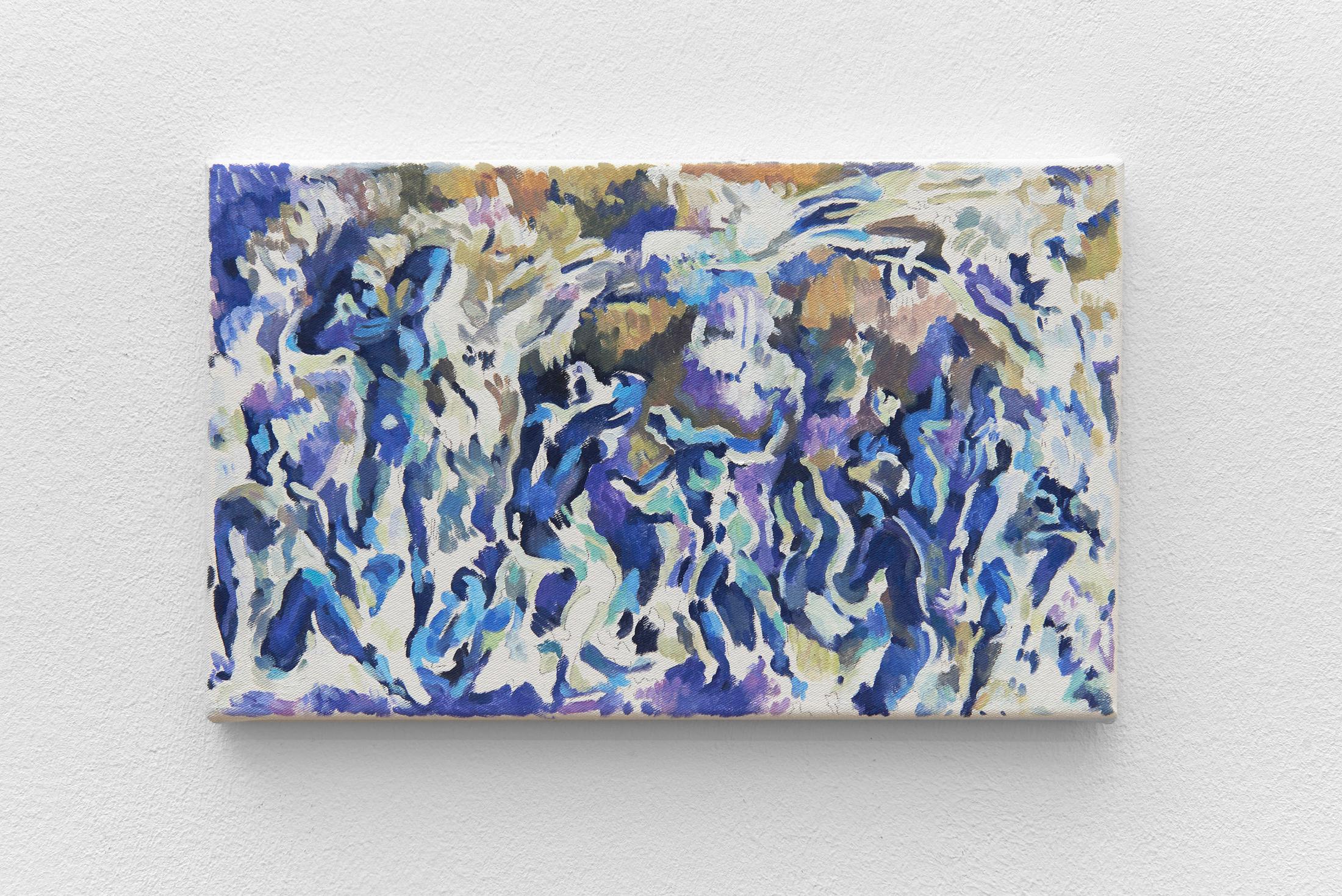 Exhibition View Groupshow «Bizarre Silks, Private Imaginings and Narrative Facts, etc.; view on Megan Francis Sullivan, Study of Bathers, 1902, Private Collection (Inverted), 2017» an exhibition by Nick Mauss at Kunsthalle Basel, Basel, 2020 / Photo: Philipp Hänger and Kunsthalle Basel / Courtesy: the artist and Kunsthalle Basel