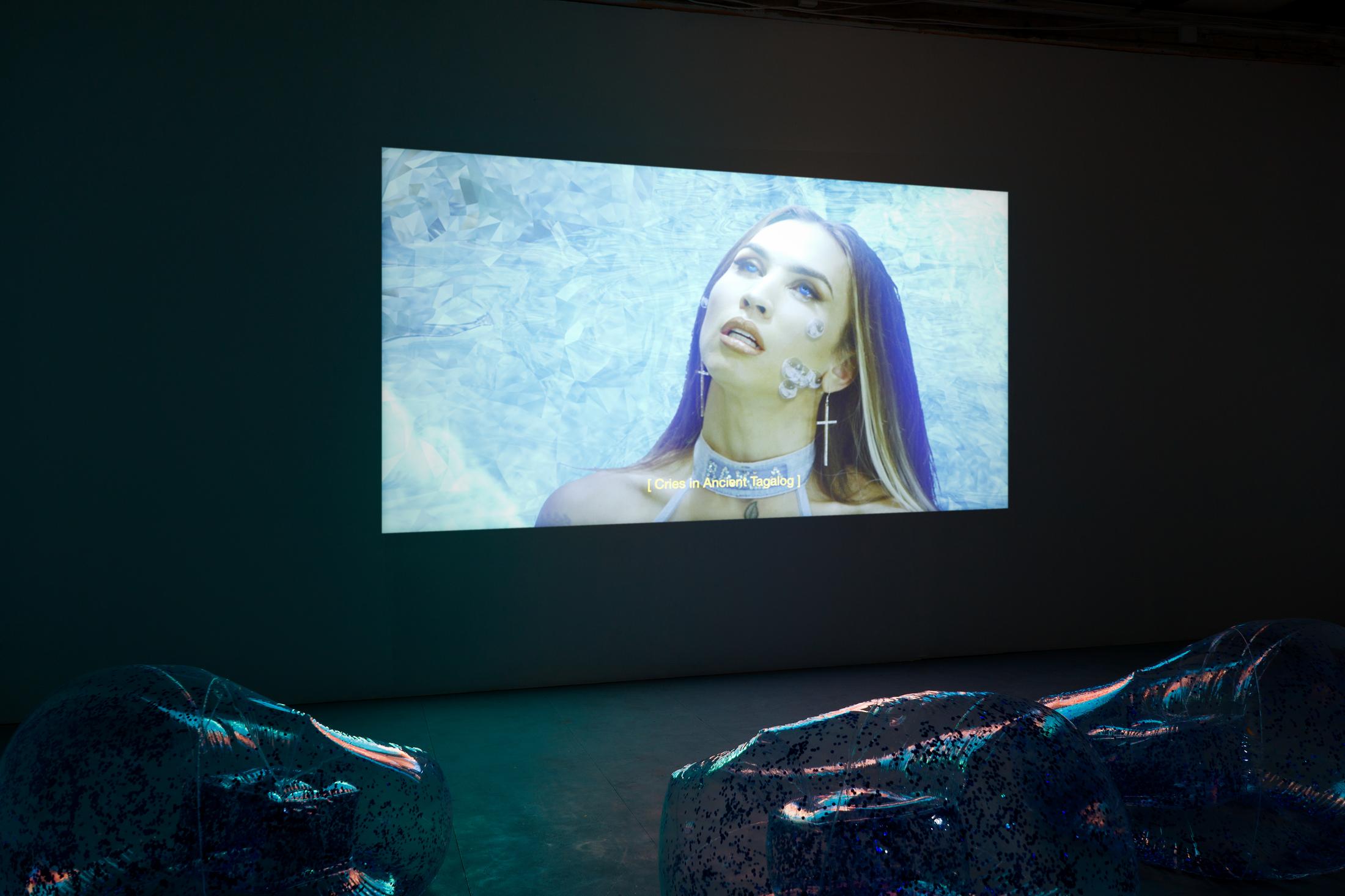 Exhibition View Group Show «Camp Fires; view on Bhenji Ra & Justin Shoulder, Ex Nilalang (From Creature ~ From Creation), 2017» at Last Tango, Zurich, 2021 / Photo: Max Ehrengruber / Courtesy: the artists and Last Tango, Zurich» at Last Tango, Zurich, 2021 / Photo: Max Ehrengruber / Courtesy: the artists and Last Tango, Zurich