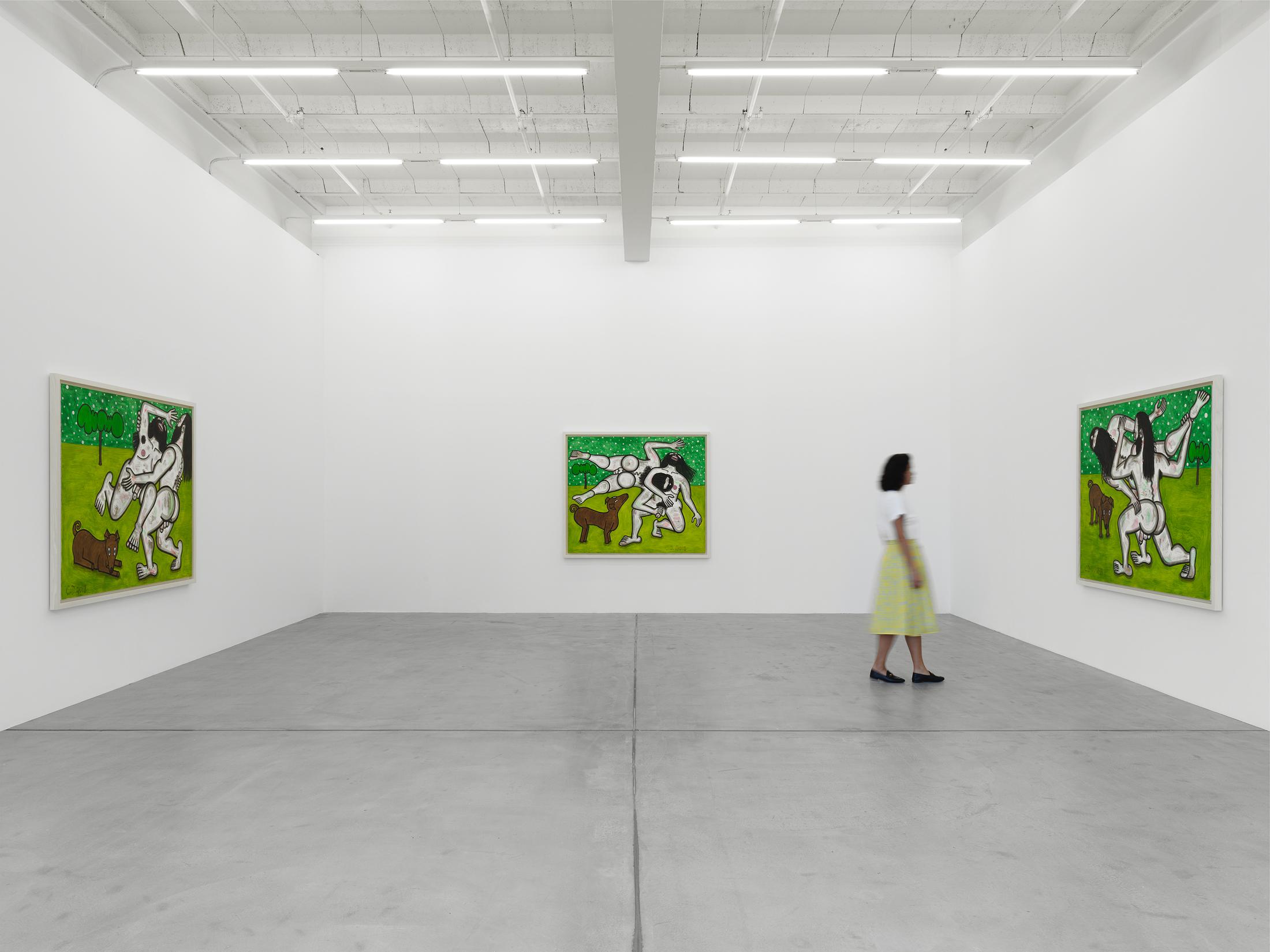 Exhibition View Carroll Dunham Soloshow «Recent Paintings» at Galerie Eva Presenhuber, Zurich, 2019 / Photo: Stefan Altenburger / © Carroll Dunham / Courtesy the artist and Galerie Eva Presenhuber, Zurich / New York