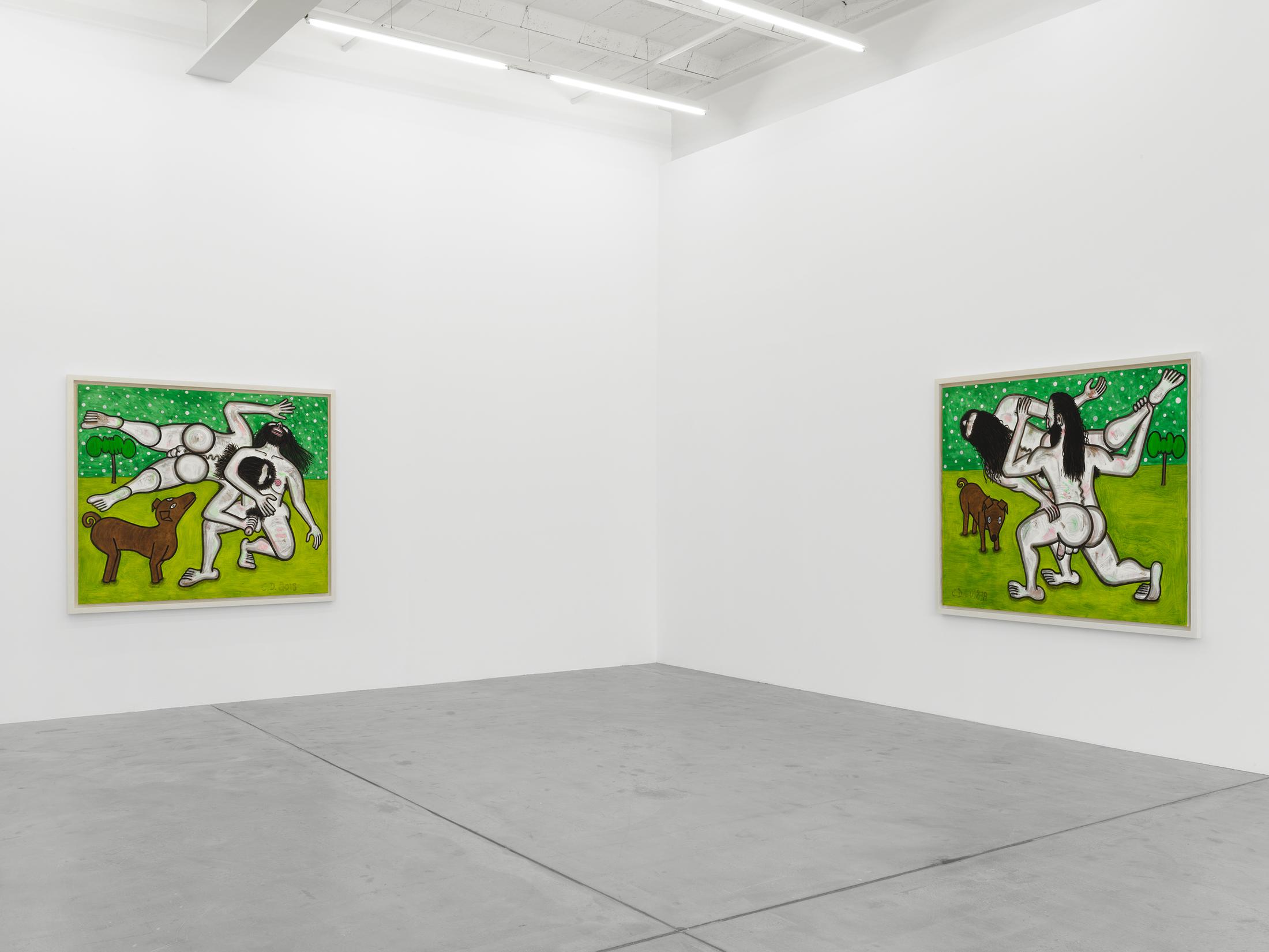 Exhibition View Carroll Dunham Soloshow «Recent Paintings» at Galerie Eva Presenhuber, Zurich, 2019 / Photo: Stefan Altenburger / © Carroll Dunham / Courtesy the artist and Galerie Eva Presenhuber, Zurich / New York