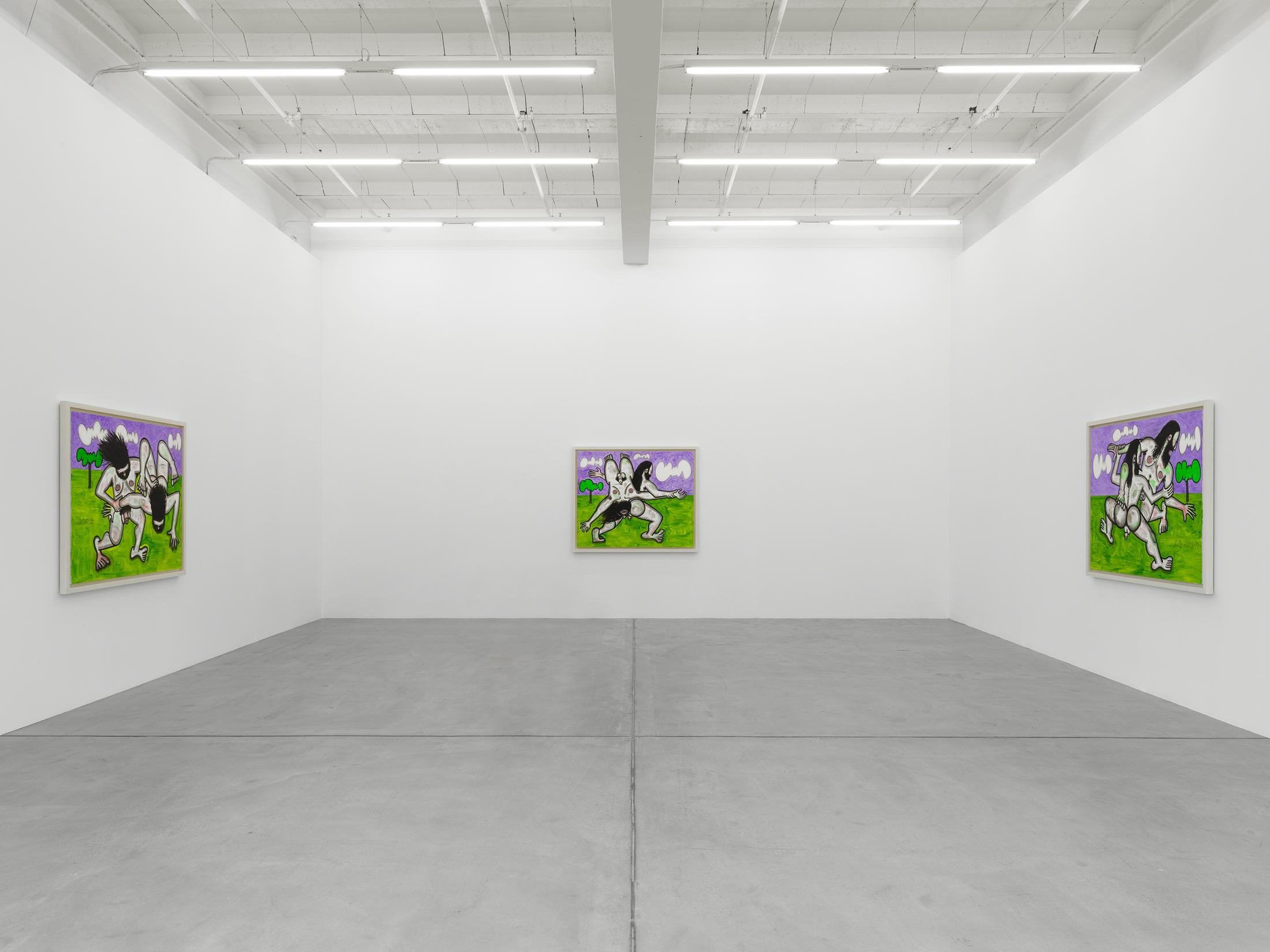 Exhibition View Carroll Dunham Soloshow «Recent Paintings» at Galerie Eva Presenhuber, Zurich, 2019 / Photo: Stefan Altenburger / © Carroll Dunham / Courtesy the artist and Galerie Eva Presenhuber, Zurich / New York