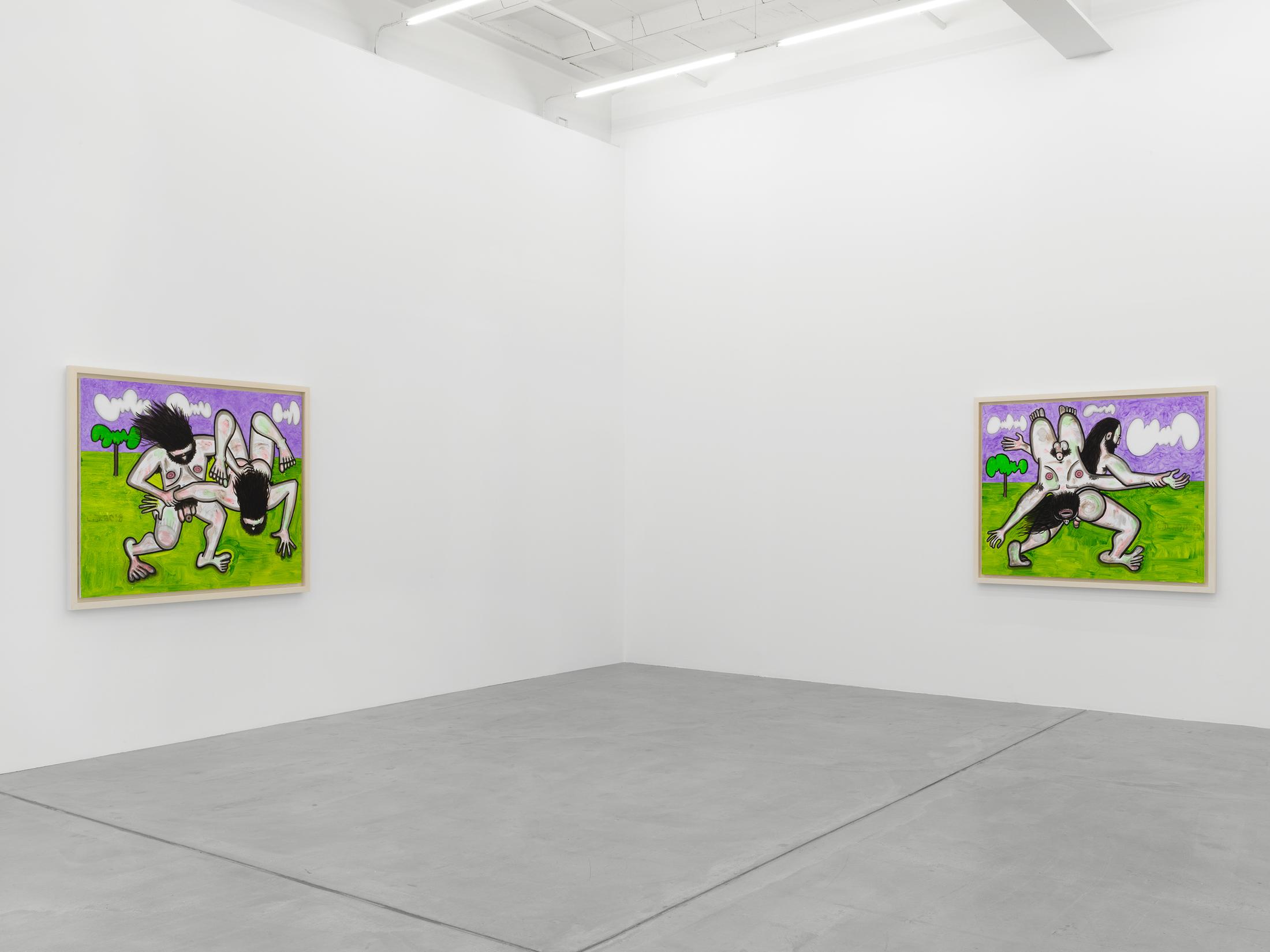 Exhibition View Carroll Dunham Soloshow «Recent Paintings» at Galerie Eva Presenhuber, Zurich, 2019 / Photo: Stefan Altenburger / © Carroll Dunham / Courtesy the artist and Galerie Eva Presenhuber, Zurich / New York
