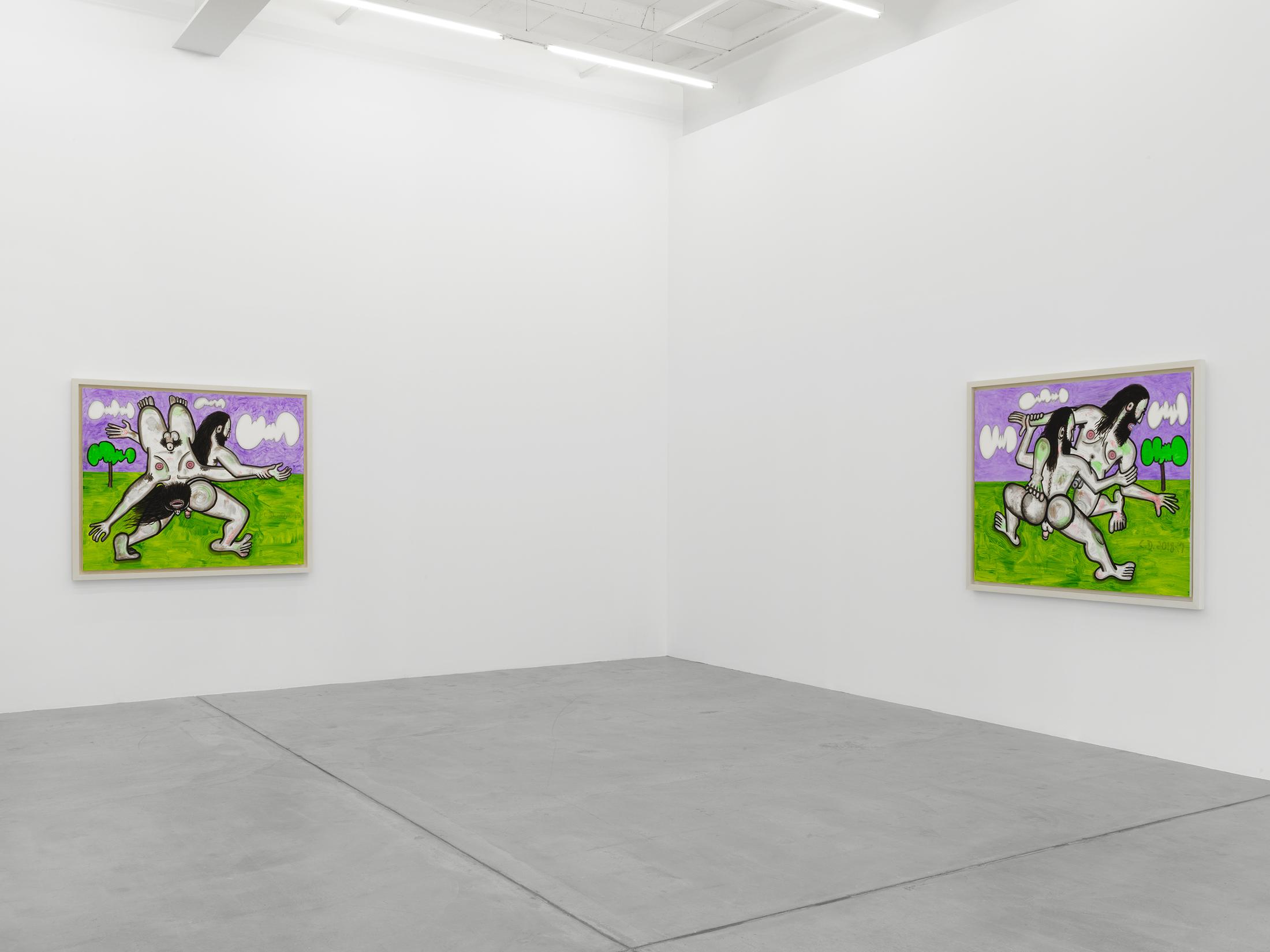 Exhibition View Carroll Dunham Soloshow «Recent Paintings» at Galerie Eva Presenhuber, Zurich, 2019 / Photo: Stefan Altenburger / © Carroll Dunham / Courtesy the artist and Galerie Eva Presenhuber, Zurich / New York