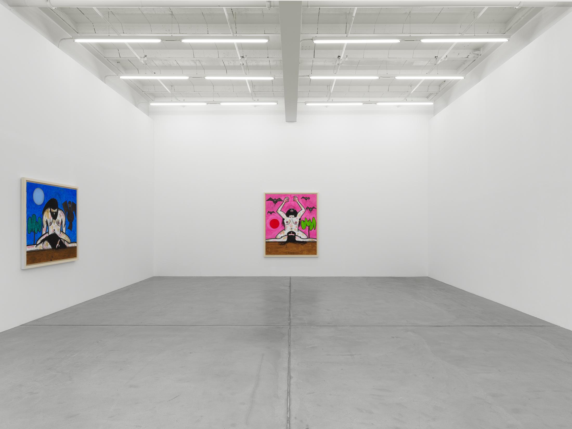 Exhibition View Carroll Dunham Soloshow «Recent Paintings» at Galerie Eva Presenhuber, Zurich, 2019 / Photo: Stefan Altenburger / © Carroll Dunham / Courtesy the artist and Galerie Eva Presenhuber, Zurich / New York