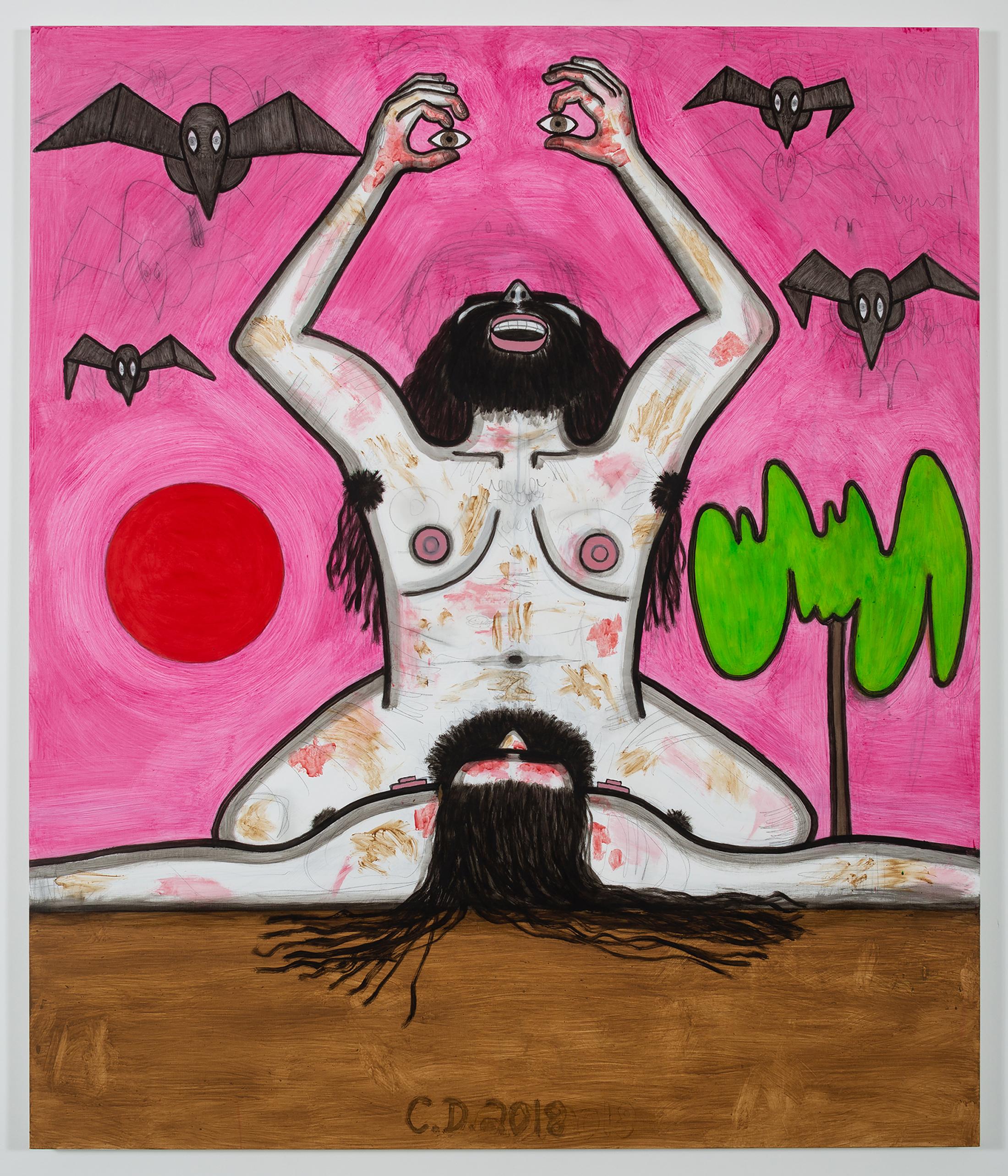 Exhibition View Carroll Dunham Soloshow «Recent Paintings; view on Red Ending, 2018» at Galerie Eva Presenhuber, Zurich, 2019 / Photo: Stefan Altenburger / © Carroll Dunham / Courtesy the artist and Galerie Eva Presenhuber, Zurich / New York