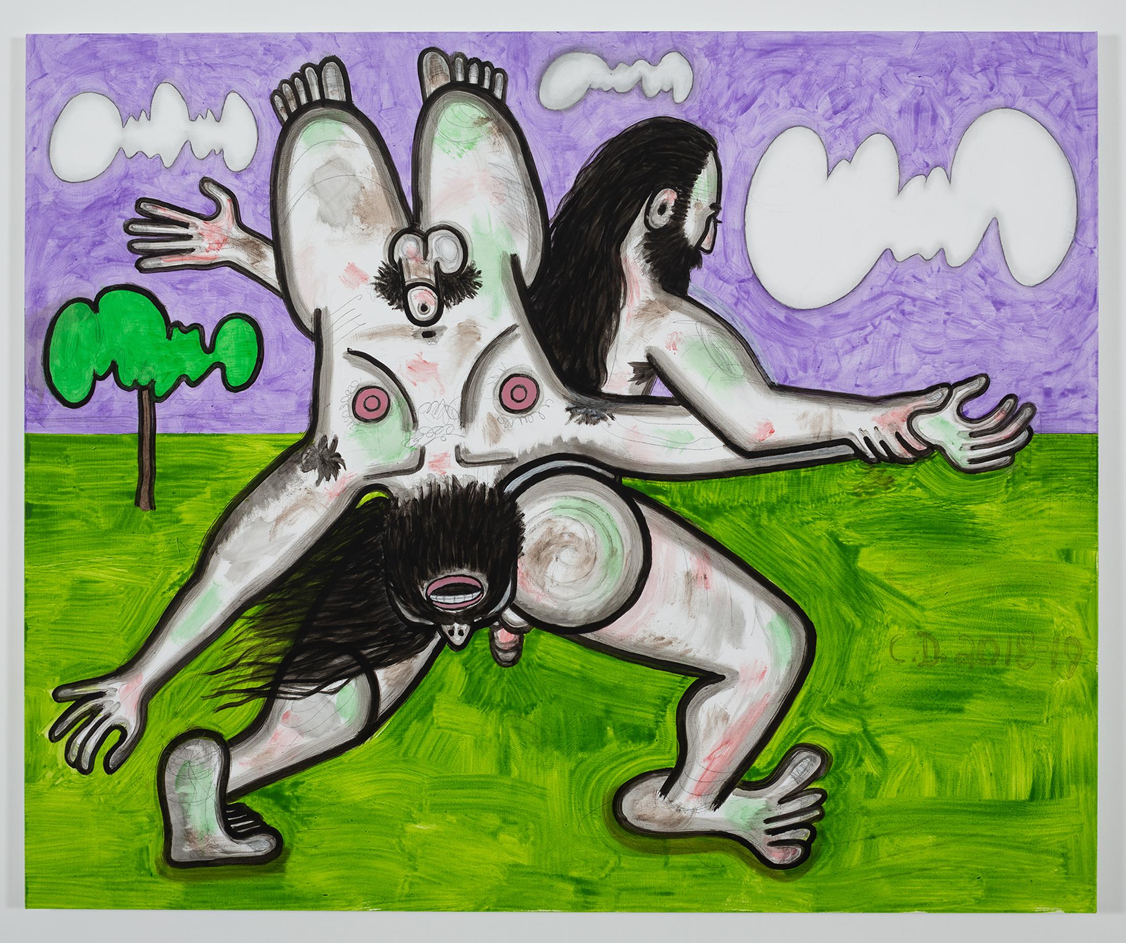 Exhibition View Carroll Dunham Soloshow «Recent Paintings; view on Clouds (2), 2018-19» at Galerie Eva Presenhuber, Zurich, 2019 / Photo: Stefan Altenburger / © Carroll Dunham / Courtesy the artist and Galerie Eva Presenhuber, Zurich / New York