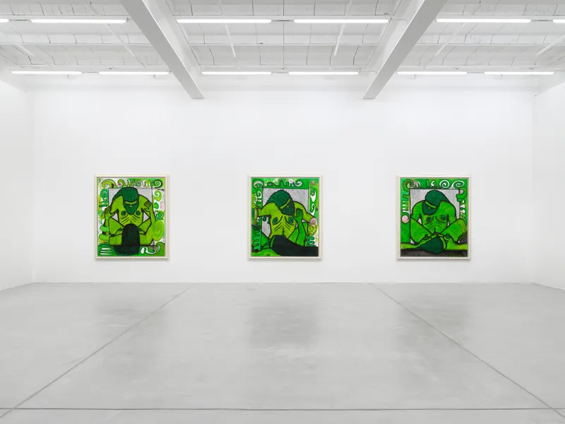 Exhibition View Carroll Dunham Solo Show «Qualiascope Paintings and Related Drawings» at Galerie Eva Presenhuber, Zurich, 2021 / Photo: Stefen Altenburger Photography / Courtesy: the artist and Galerie Eva Presenhuber
