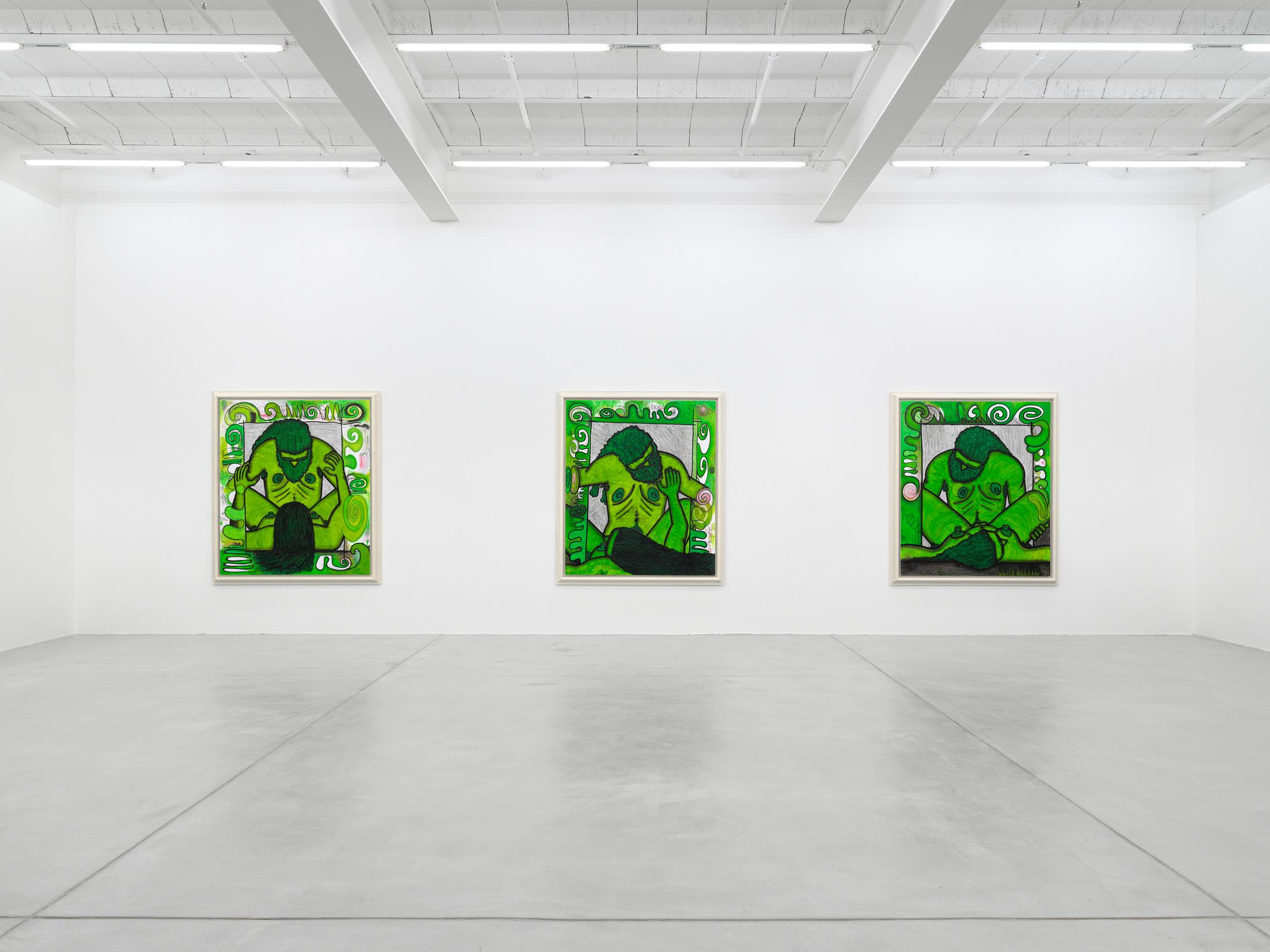 Exhibition View Carroll Dunham Solo Show «Qualiascope Paintings and Related Drawings» at Galerie Eva Presenhuber, Zurich, 2021 / Photo: Stefen Altenburger Photography / Courtesy: the artist and Galerie Eva Presenhuber