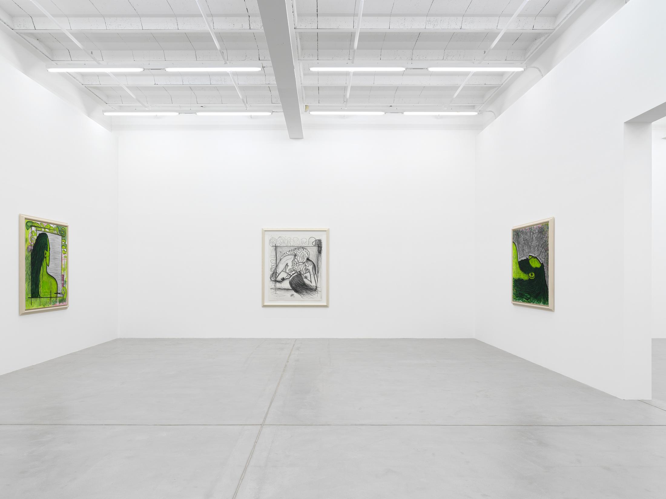 Exhibition View Carroll Dunham Solo Show «Qualiascope Paintings and Related Drawings» at Galerie Eva Presenhuber, Zurich, 2021 / Photo: Stefen Altenburger Photography / Courtesy: the artist and Galerie Eva Presenhuber