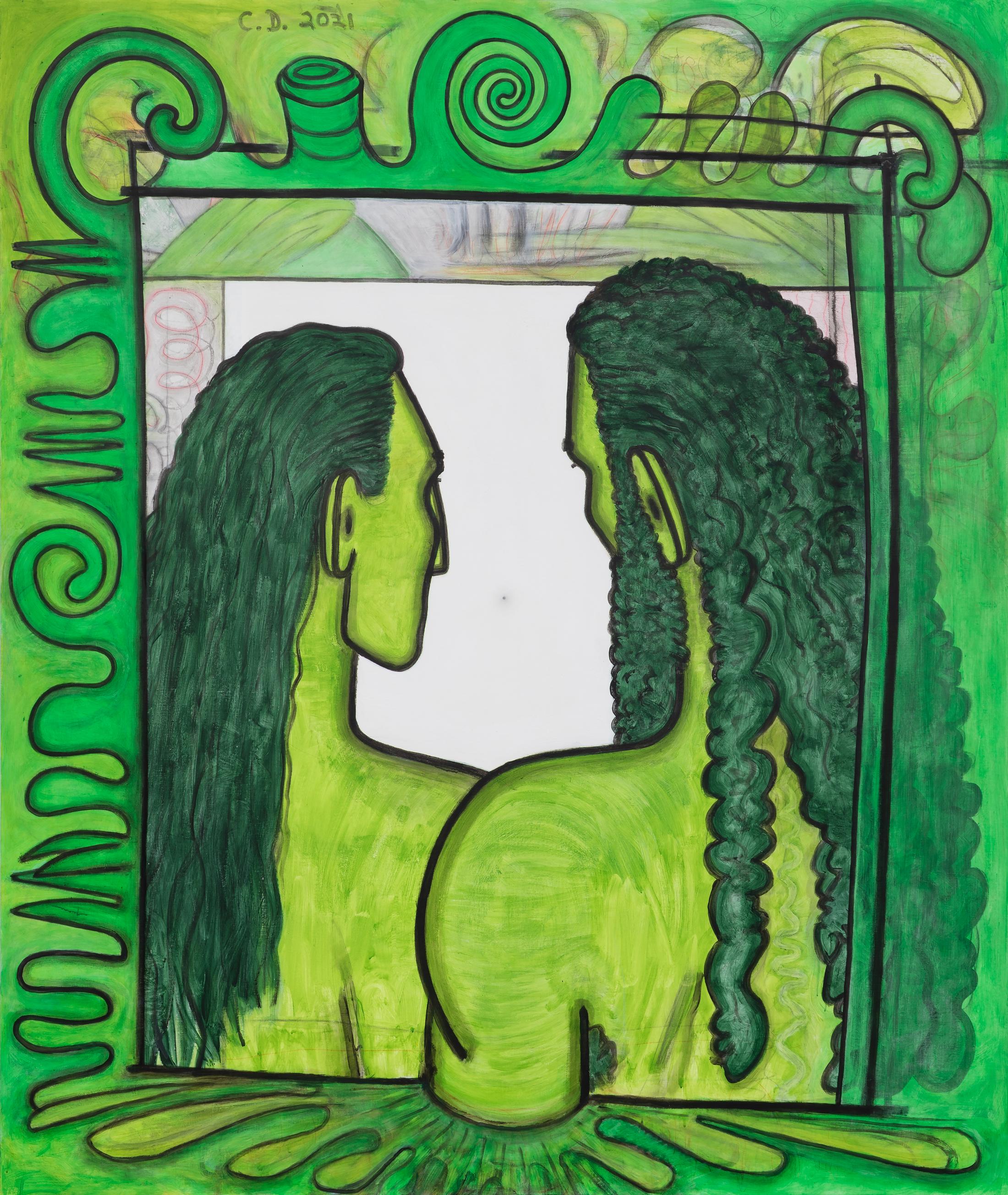 Exhibition View Carroll Dunham Solo Show «Qualiascope Paintings and Related Drawings; view on Carroll Dunham, Qualiascope: Female & Male Captured Together, 2021» at Galerie Eva Presenhuber, Zurich, 2021 / Photo: David Regen / Courtesy: the artist and Galerie Eva Presenhuber