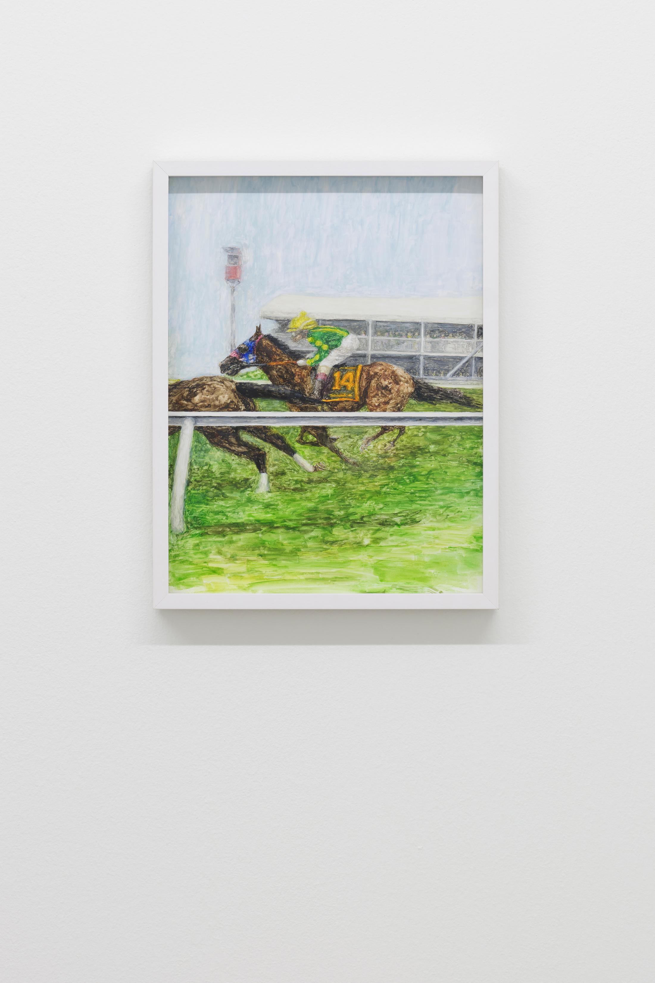 Exhibition View Cassidy Toner Solo Show «Subverting expectations with bad humor and mediocre output; view on Cassidy Toner, Untitled, 2022, watercolor on paper, 29 x 22.5 cm» at GALERIE PHILIPPZOLLINGER, Zurich, 2022 / Photo: Conradin Frei / Courtesy: the artist and GALERIE PHILIPPZOLLINGER