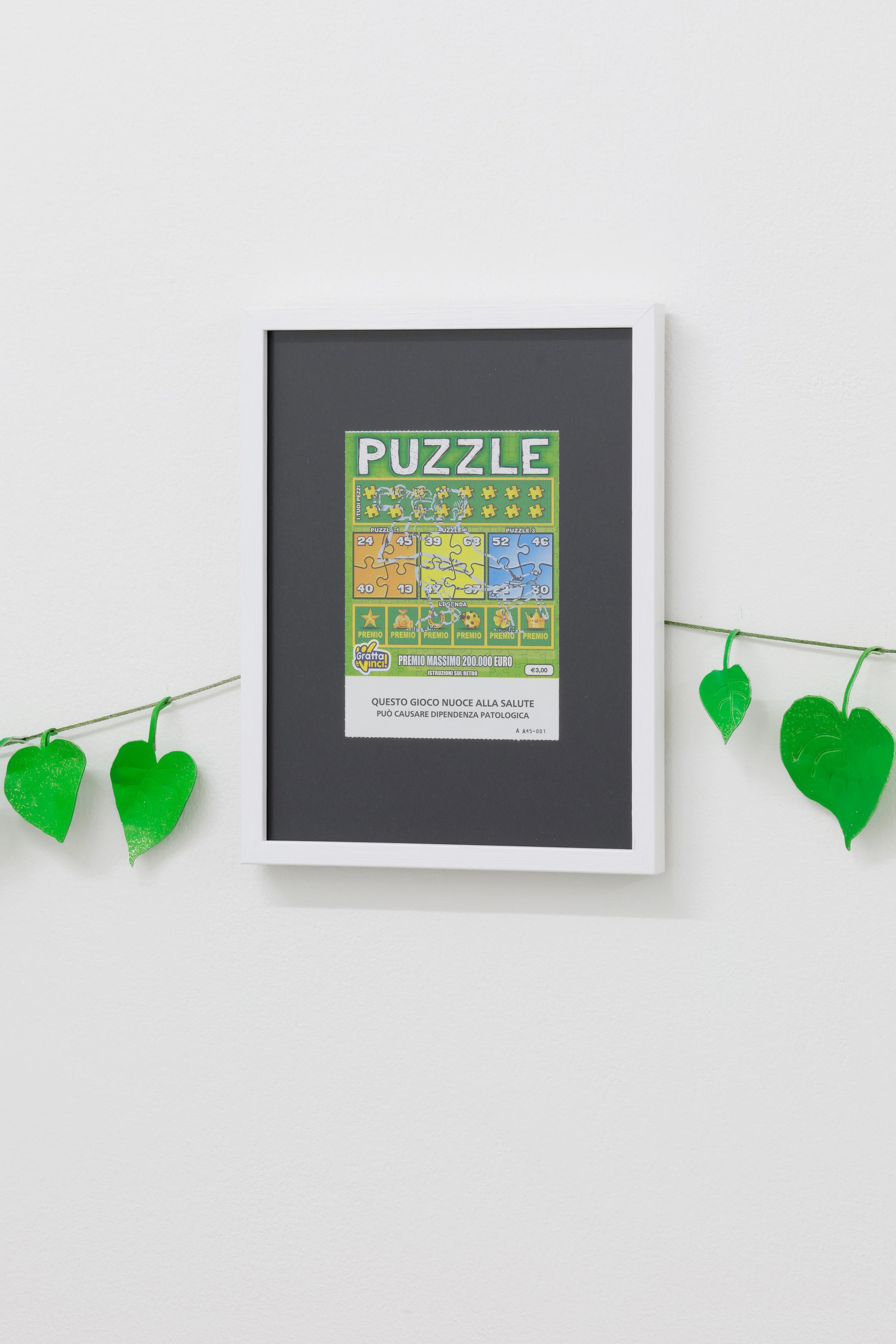 Exhibition View Cassidy Toner Solo Show «Subverting expectations with bad humor and mediocre output; view on Cassidy Toner, Let me know how it turns out, 2022, scratch-off lottery ticket, 28 x 20 cm» at GALERIE PHILIPPZOLLINGER, Zurich, 2022 / Photo: Conradin Frei / Courtesy: the artist and GALERIE PHILIPPZOLLINGER