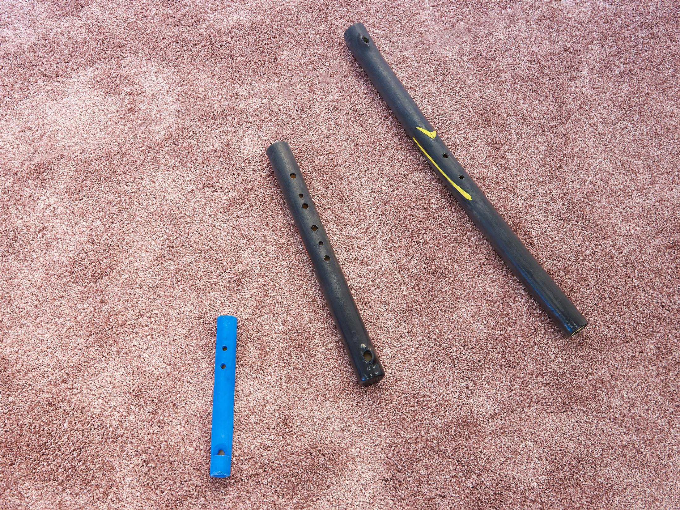 Exhibition View Group Show «TIES AND KNOTS AND BANDAGES; view on Franziska Koch, Whistling through Times - a love letter to my best friend, 4-channel sound composition with a series of ceramic flutes» at Kronne Couronne, Biel/Bienne, 2022 / Photo: Thalles Piaget / Courtesy: the artist and Krone Couronne