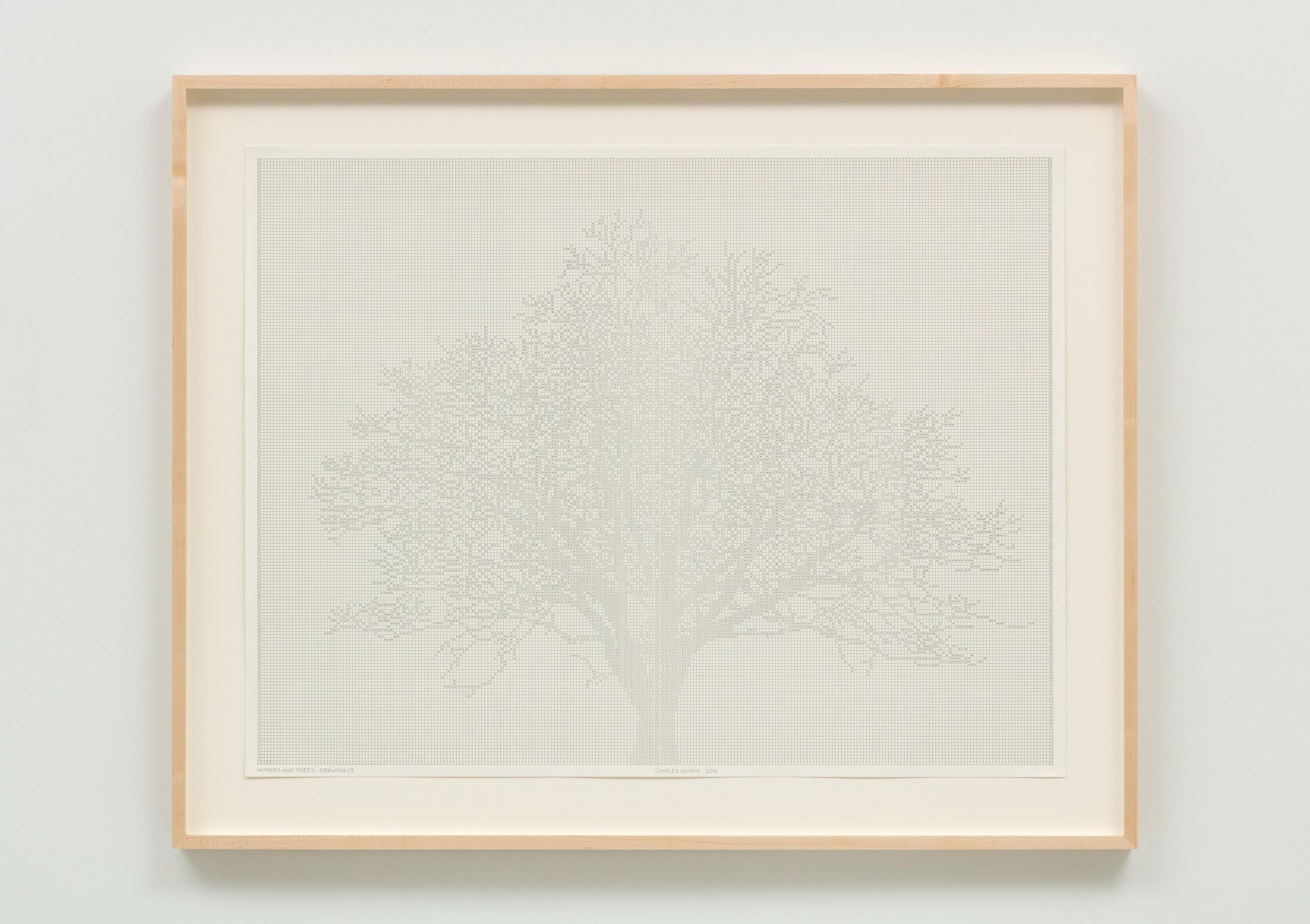 Exhibition View Charles Gaines Soloshow «Drawings; view on Numbers and Trees: Drawing 13, 2017» at Hauser & Wirth, St. Moritz, 2020 / Photo: Fredrik Nilsen / © Charles Gaines / Courtesy: the artist and Hauser & Wirth