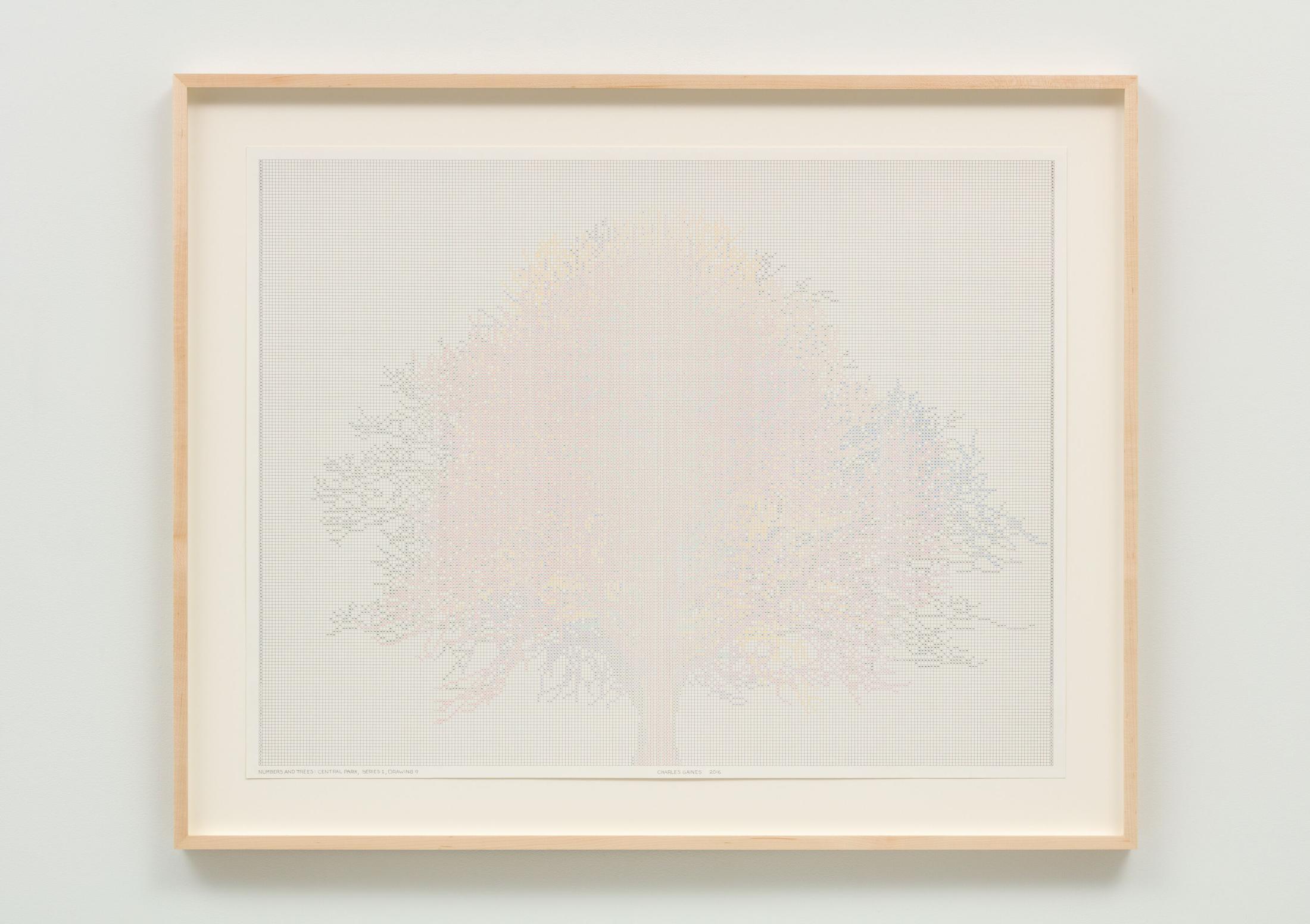 Exhibition View Charles Gaines Soloshow «Drawings; view on Numbers and Trees: Central Park, Series I, Drawing 9, 2016» at Hauser & Wirth, St. Moritz, 2020 / Photo: Fredrik Nilsen / © Charles Gaines / Courtesy: the artist and Hauser & Wirth