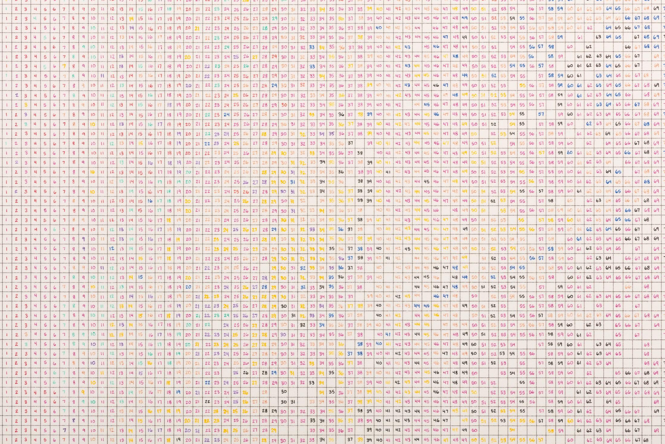 Exhibition View Charles Gaines Soloshow «Drawings; view on Numbers and Trees: Central Park, Series I, Drawing 9, 2016» at Hauser & Wirth, St. Moritz, 2020 / Photo: Fredrik Nilsen / © Charles Gaines / Courtesy: the artist and Hauser & Wirth