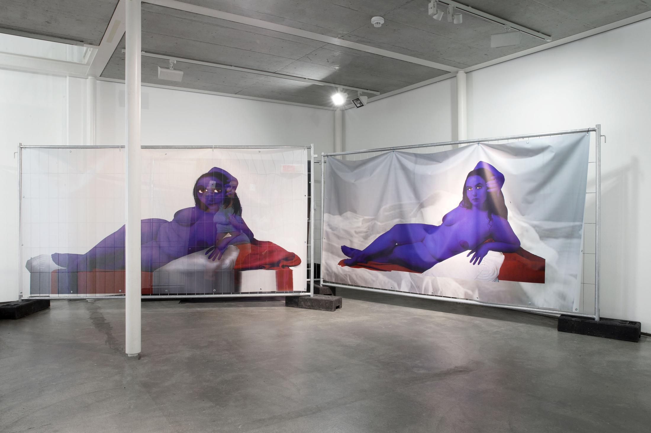 Exhibition View Group Show «Contrology; view on Giulia Essyad, Blueberry Study, 2021» at Kunst Raum Riehen, 2021 / Photo: Gina Folly / Courtesy: the artist and Kunstraum Riehen
