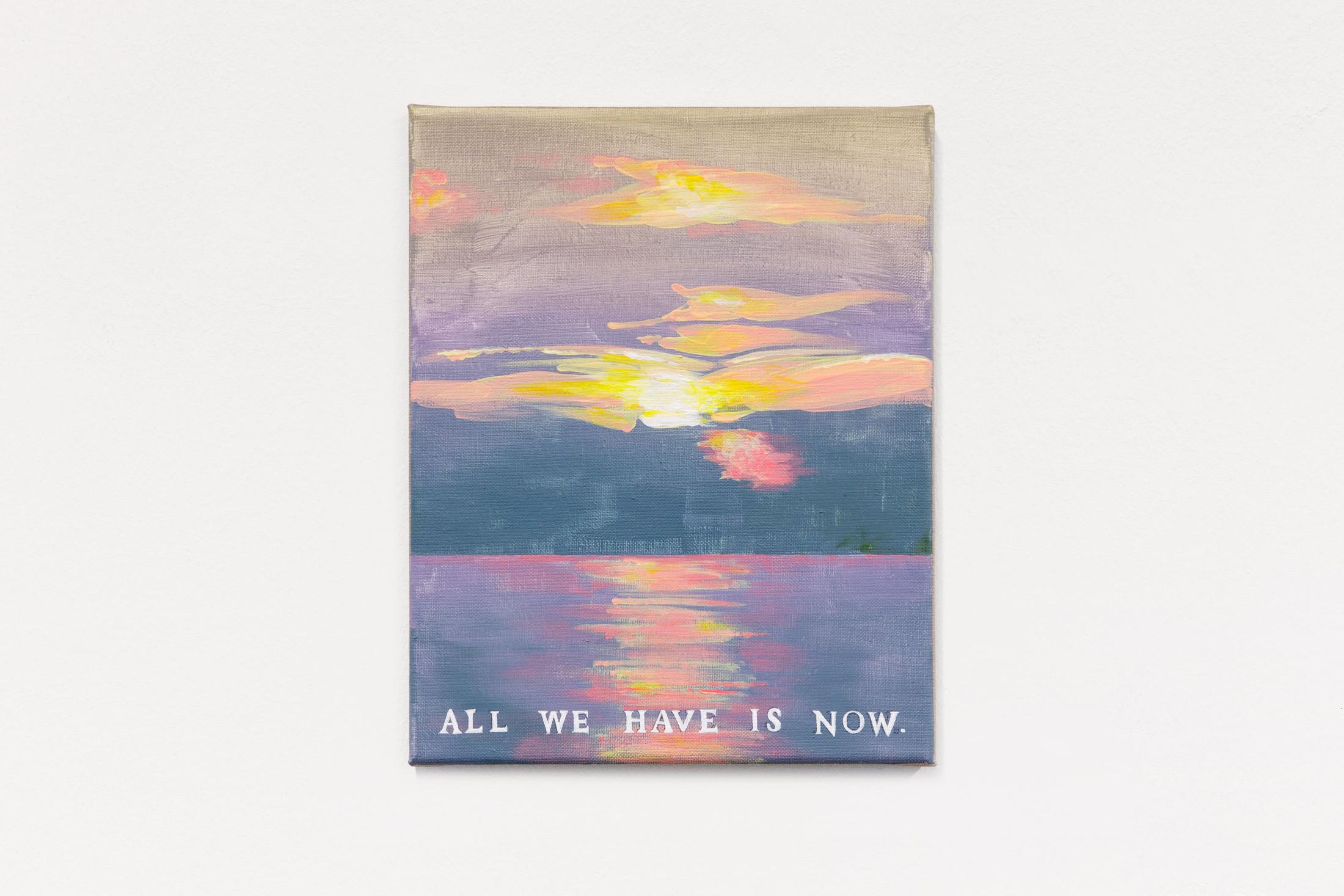 Exhibition View Group Show «Contrology; view on Elise Corpataux, Untitled (From: ALL YOU HAVE IS NOW), 2021, Acrylic on canvas, 23 x 30 cm» at Kunst Raum Riehen, 2021 / Photo: Gina Folly / Courtesy: the artists and Kunstraum Riehen