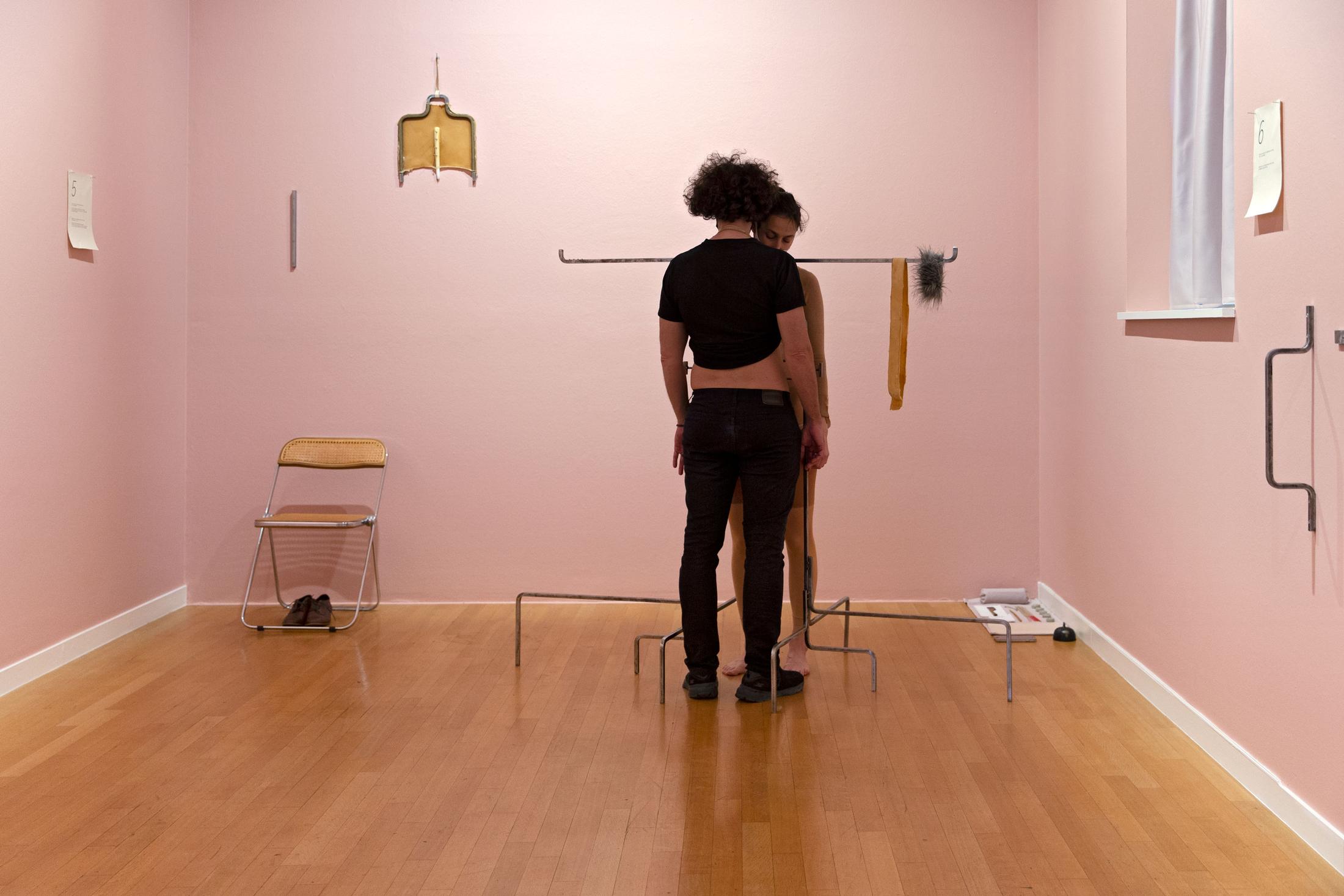 Exhibition View Group Show «Contrology; view on Sofia Durrieu, Magendmund, 2019, Magenmund, 2019, Performative installation/situation in eight steps, Whiskey, Glasses, Incense sticks, Metal, Latex, Nails, Paper, Instructions, Cotton cloths, Velvet, Satin, Clay, Vaseline, Dimensions variable» at Kunst Raum Riehen, 2021 / Photo: Gina Folly / Courtesy: the artists and Kunstraum Riehen