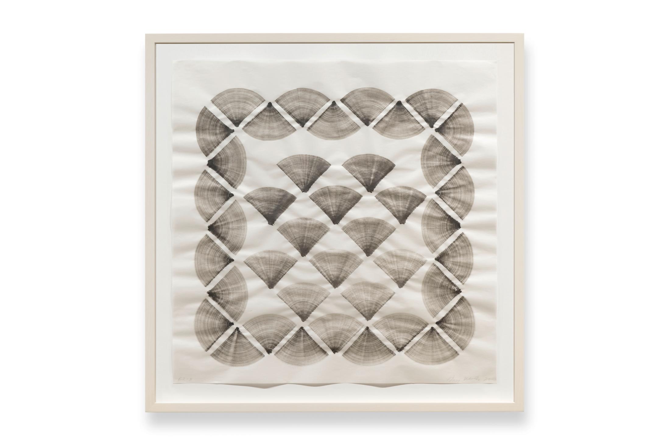 Exhibition View Dan Walsh Soloshow «AfterMath; view on Dan Walsh, EZ - B, 2020, ink on Echizen paper, 50.8 x 50.8, (framed)» at Galerie Tschudi, Zuoz, 2020 / Photo: Ralph Feiner, Malans / Courtesy: the artist and Galerie Tschudi