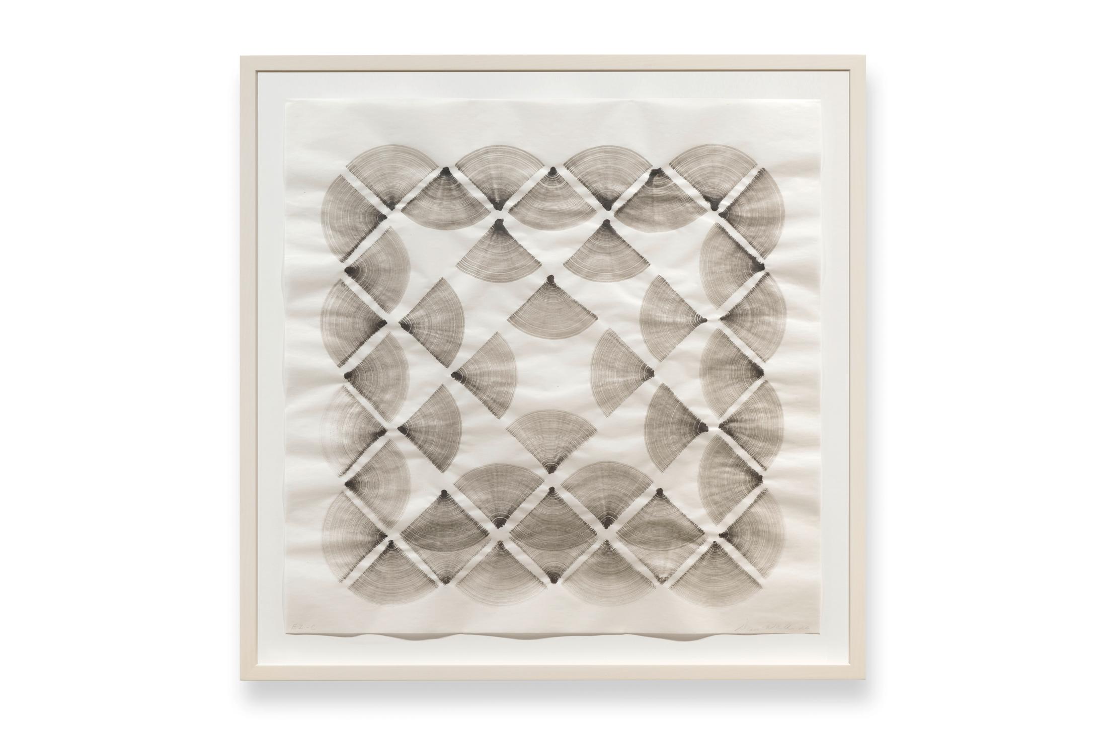 Exhibition View Dan Walsh Soloshow «AfterMath; view on Dan Walsh, EZ - C, 2020, ink on Echizen paper, 50.8 x 50.8, (framed)» at Galerie Tschudi, Zuoz, 2020 / Photo: Ralph Feiner, Malans / Courtesy: the artist and Galerie Tschudi