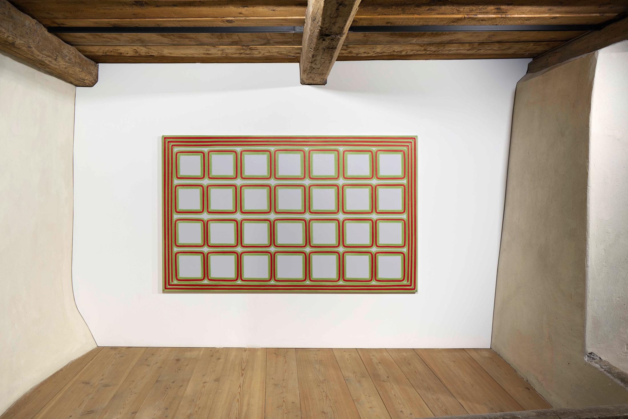 Exhibition View Dan Walsh Soloshow «AfterMath; view on Dan Walsh, Premier, 2008, acrylic on canvas, 139.7 x 228.6 cm» at Galerie Tschudi, Zuoz, 2020 / Photo: Ralph Feiner, Malans / Courtesy: the artist and Galerie Tschudi