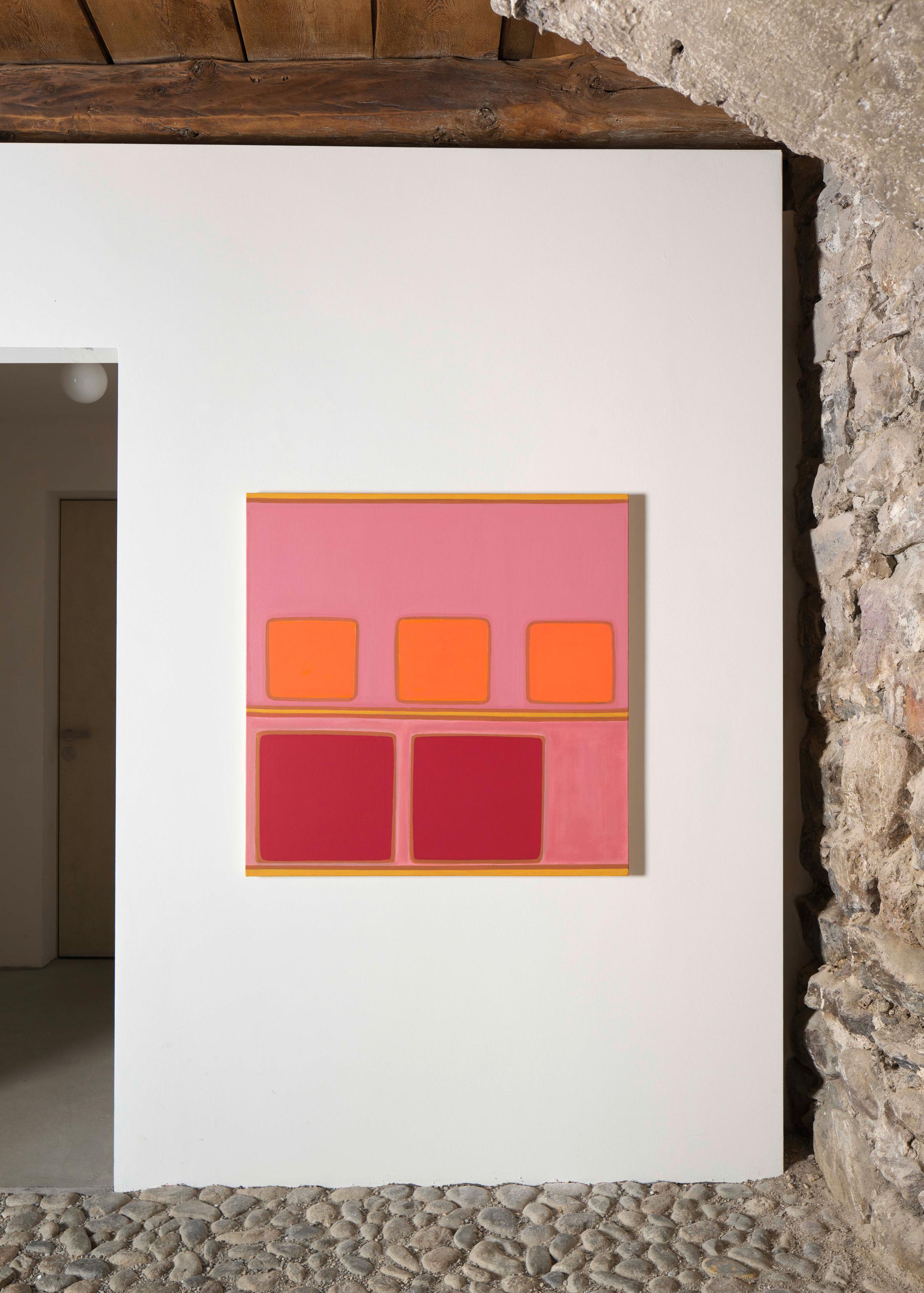 Exhibition View Dan Walsh Soloshow «AfterMath; view on Dan Walsh, Stop, 2001, acrylic on canvas, 91.4 x 91.4 cm» at Galerie Tschudi, Zuoz, 2020 / Photo: Ralph Feiner, Malans / Courtesy: the artist and Galerie Tschudi