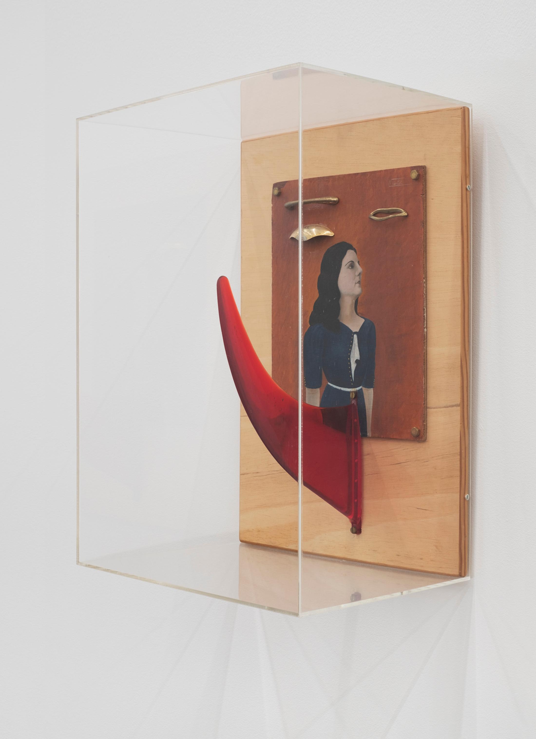 Exhibition View Daniel Spoerri «Solo Show; view on Daniel Spoerri, La chemise ouverte sur une peinture de A. Varlet (Die offene Bluse), 1998» at Karma International, Zurich, 2022 / Photo: Isabel Rotzler / Courtesy: the artist and Karma International