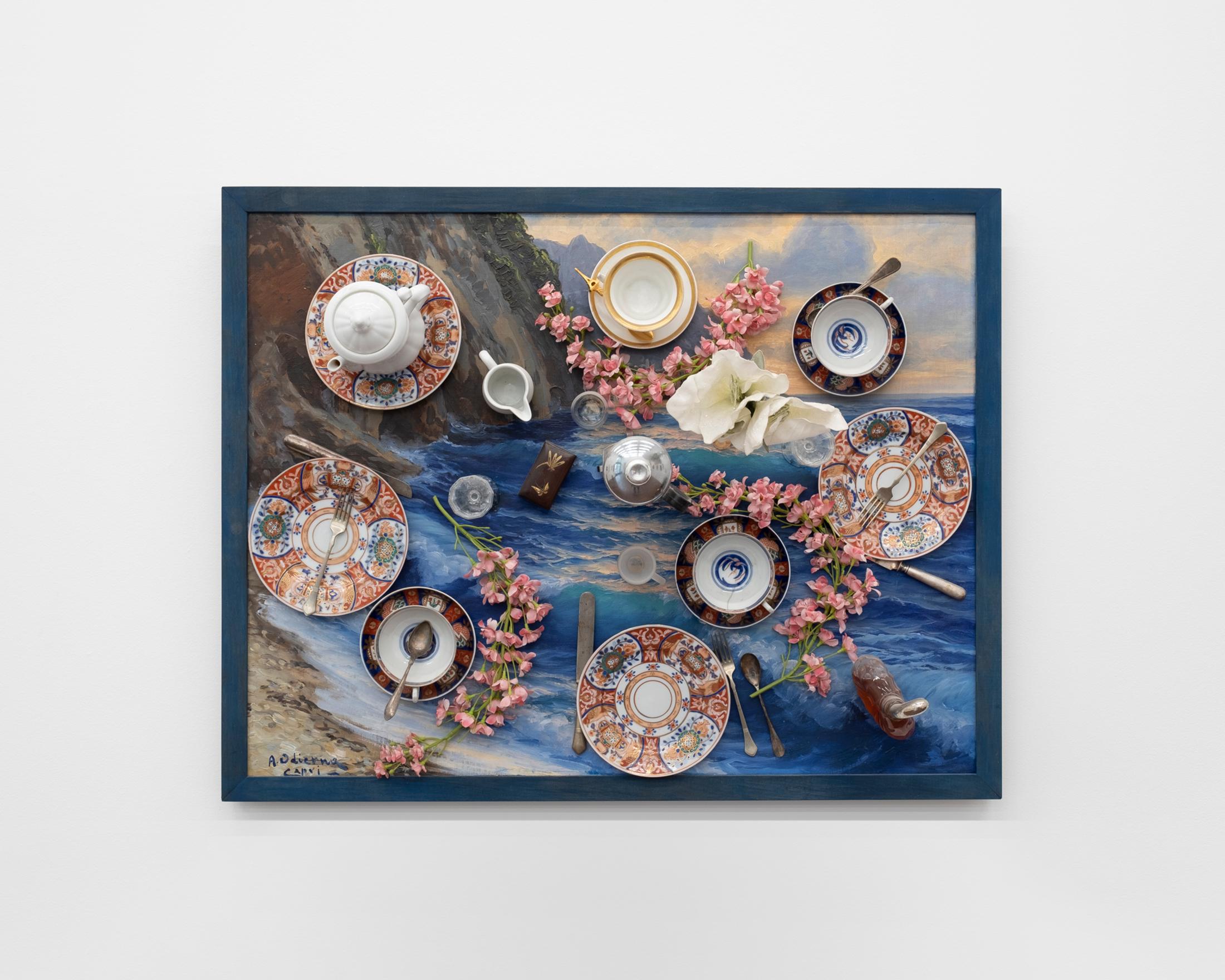 Exhibition View Daniel Spoerri «Solo Show; view on Daniel Spoerri, Onhe Titel (Background Landscapes Series), 2010» at Karma International, Zurich, 2022 / Photo: Isabel Rotzler / Courtesy: the artist and Karma International