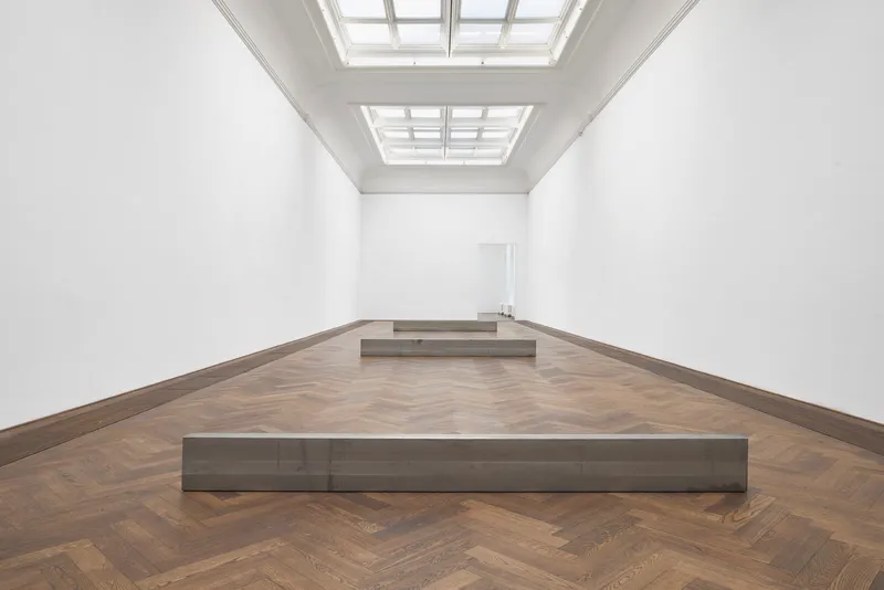 Exhibition View Daniel Turner Solo Show «Three Sites; view on Daniel Turner, (BASF K410) Radiator Bar, (Novartis WKL135) Radiator Bar, (Holdenweid) Radiator Bar, 2022» at Kunsthalle Basel, Basel, 2022 / Photo: Daniel Turner / Courtesy: the artist and Kunsthalle Basel