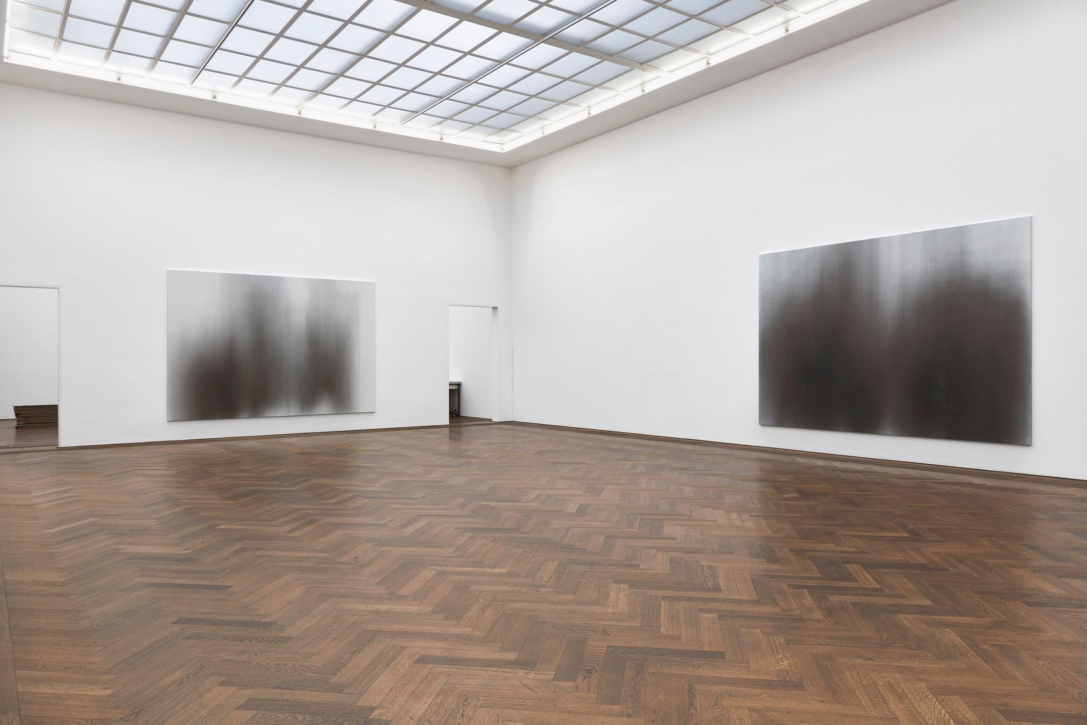 Exhibition View Daniel Turner Solo Show «Three Sites; view on Daniel Turner, (Holdenweid) Burnish 4 (left) & 2 (right), 2022» at Kunsthalle Basel, Basel, 2022 / Photo: Philipp Hänger / Courtesy: the artist and Kunsthalle Basel