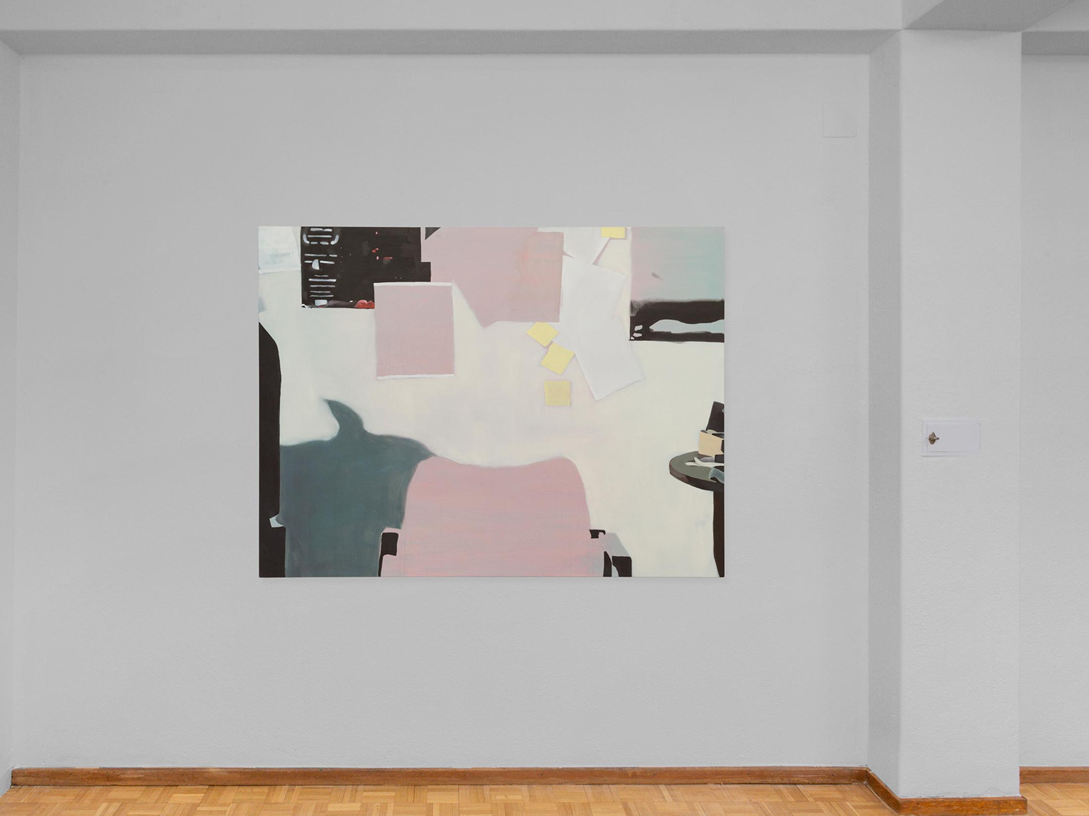 Exhibition View Deborah-Joyce Holman Solo Show «Beautiful and tough as chestnut/stanchions against our nightmare of weakness; view on Deborah-Joyce Holman, slow gliss down / long decay / ululate, 2022, Oil on linen canvas, 125 x 165 cm» at Sentiment, Zurich, 2022 / Photo: Philipp Rupp / Courtesy: the artist and Sentiment