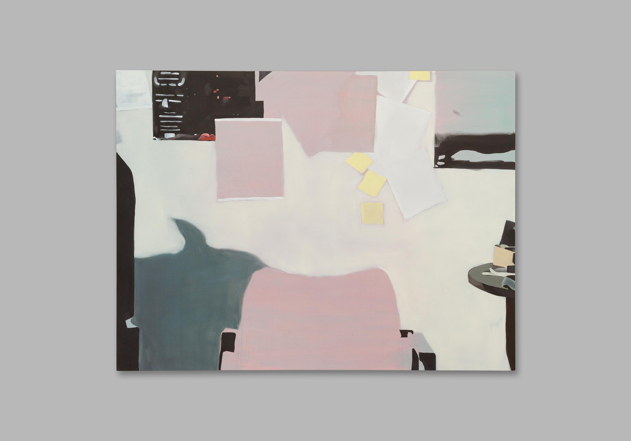 Exhibition View Deborah-Joyce Holman Solo Show «Beautiful and tough as chestnut/stanchions against our nightmare of weakness; view on Deborah-Joyce Holman, slow gliss down / long decay / ululate, 2022, Oil on linen canvas, 125 x 165 cm» at Sentiment, Zurich, 2022 / Photo: Philipp Rupp / Courtesy: the artist and Sentiment