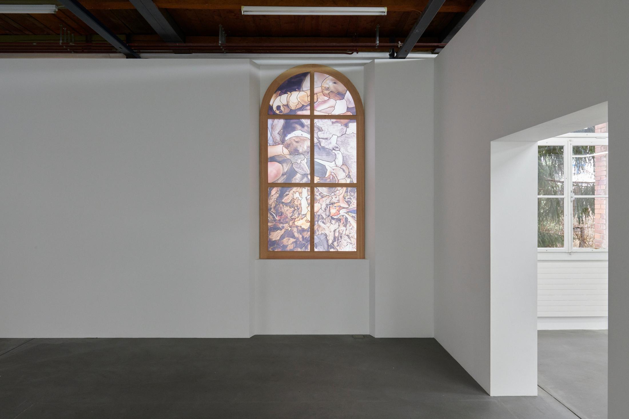 Exhibition View Dorota Gawęda and Eglė Kulbokaitė Soloshow «Mouthless; view on Death by Landscape (Fribourg), 2020» at Fri Art, Fribourg, 2020 / Photo: Guillaume Baeriswyl / Courtesy: Fri Art Kunsthalle