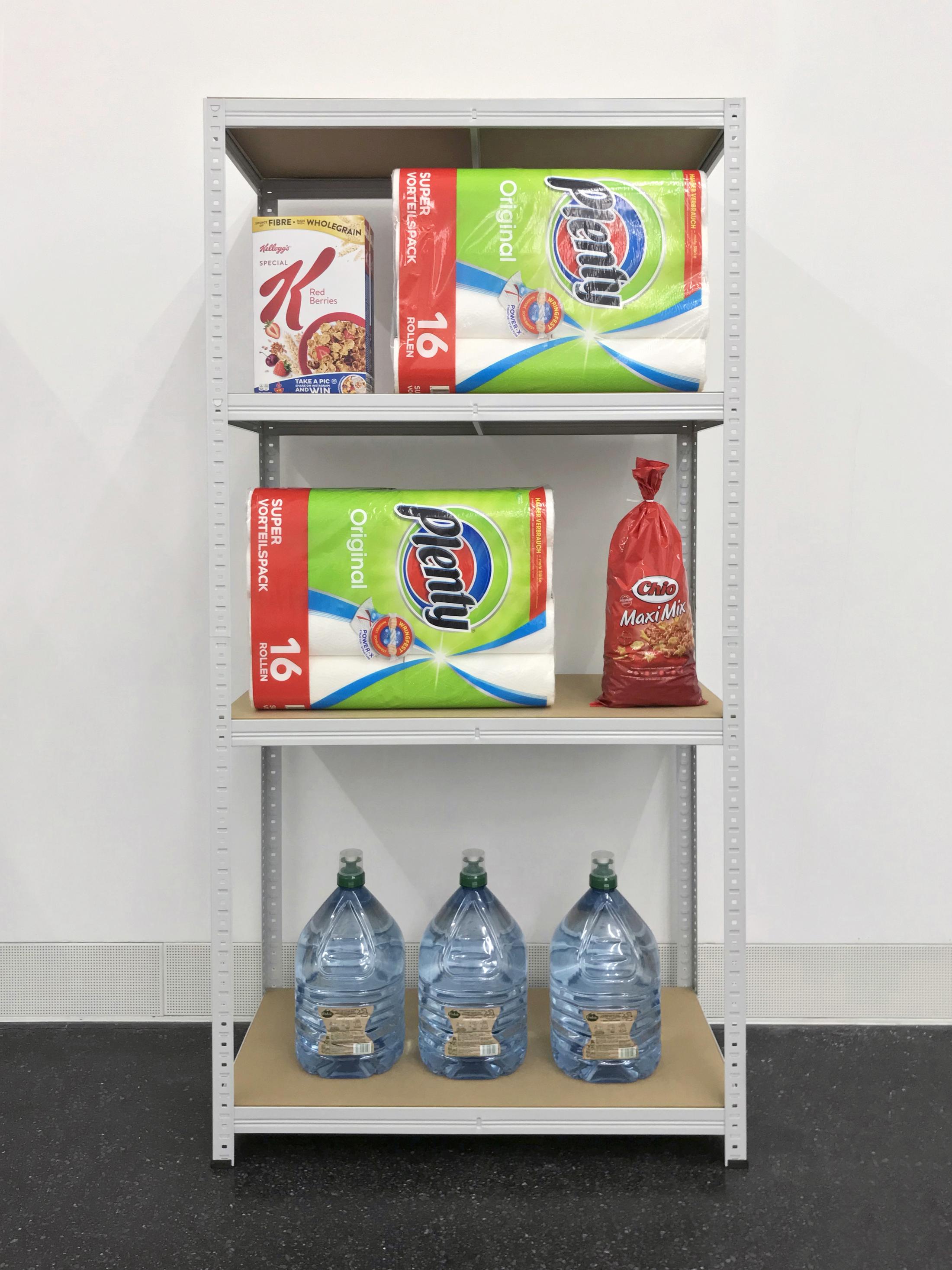 Exhibition View Eliza Douglas / Puppies Puppies (Jade Kuriki Olivo) Groupshow (view on Puppies Puppies, Survival Preparations (Dedicated to Carlos Olivo) (My Father) (RIP), 2019) at Galerie Francesca Pia, Zurich, 2019 / Photo: Annik Wetter / Courtesy: the artists and Galerie Francesca Pia