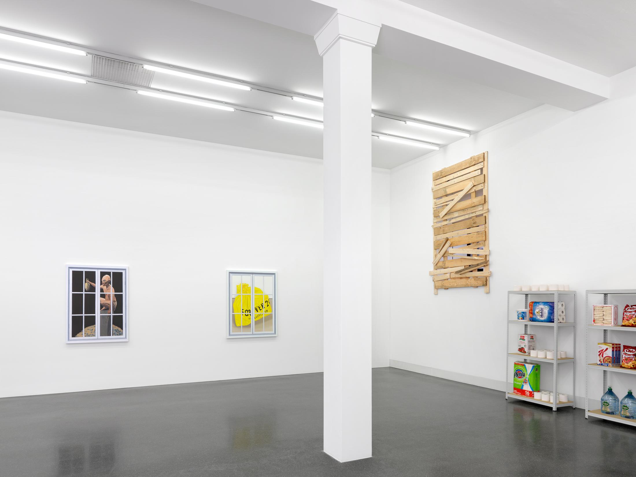 Exhibition View Eliza Douglas / Puppies Puppies (Jade Kuriki Olivo) Groupshow at Galerie Francesca Pia, Zurich, 2019 / Photo: Annik Wetter / Courtesy: the artists and Galerie Francesca Pia