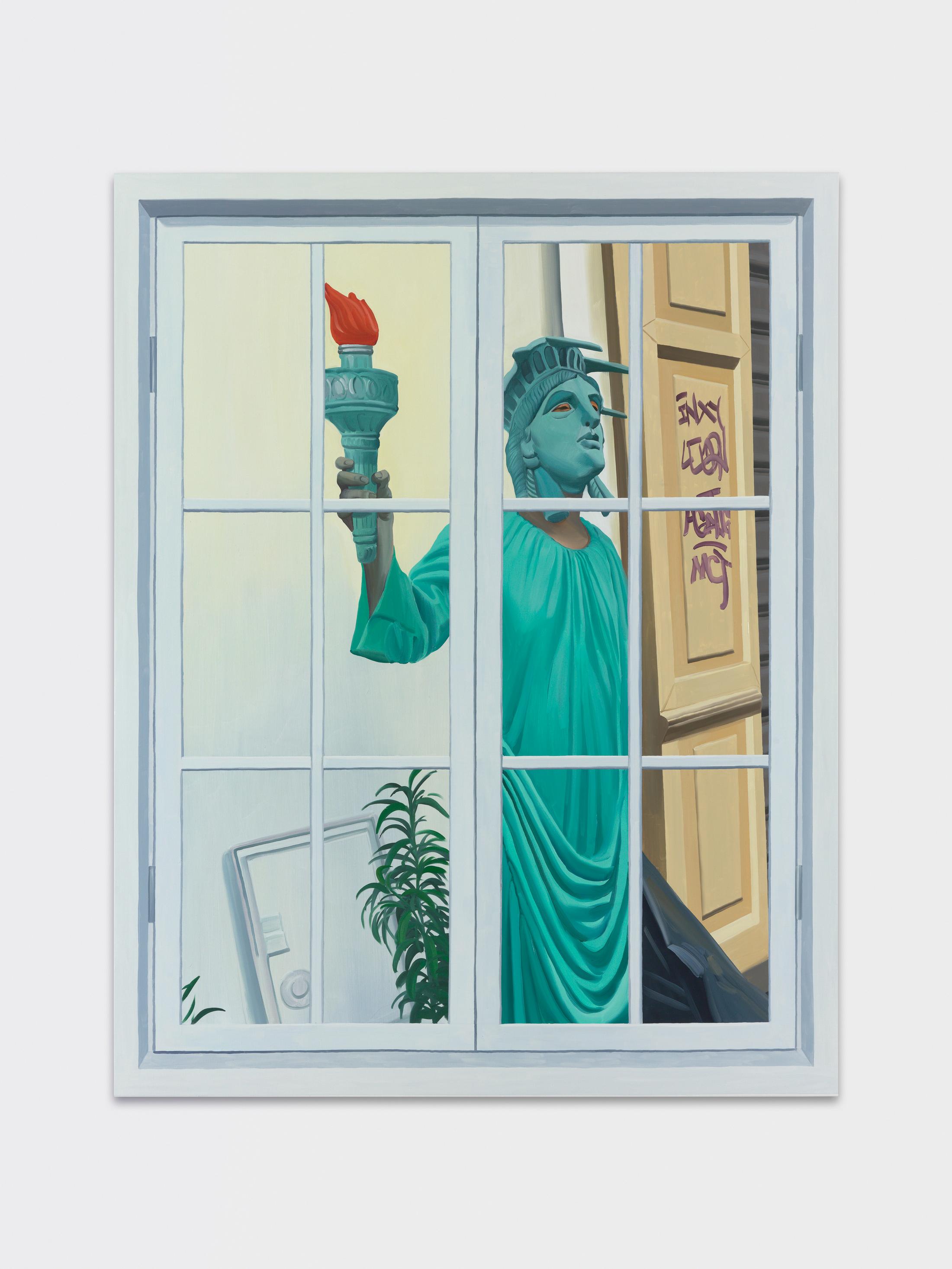 Exhibition View Eliza Douglas / Puppies Puppies (Jade Kuriki Olivo) Groupshow (view on Eliza Douglas, Window (Puppies Puppies 1), 2019) at Galerie Francesca Pia, Zurich, 2019 / Photo: Annik Wetter / Courtesy: the artists and Galerie Francesca Pia