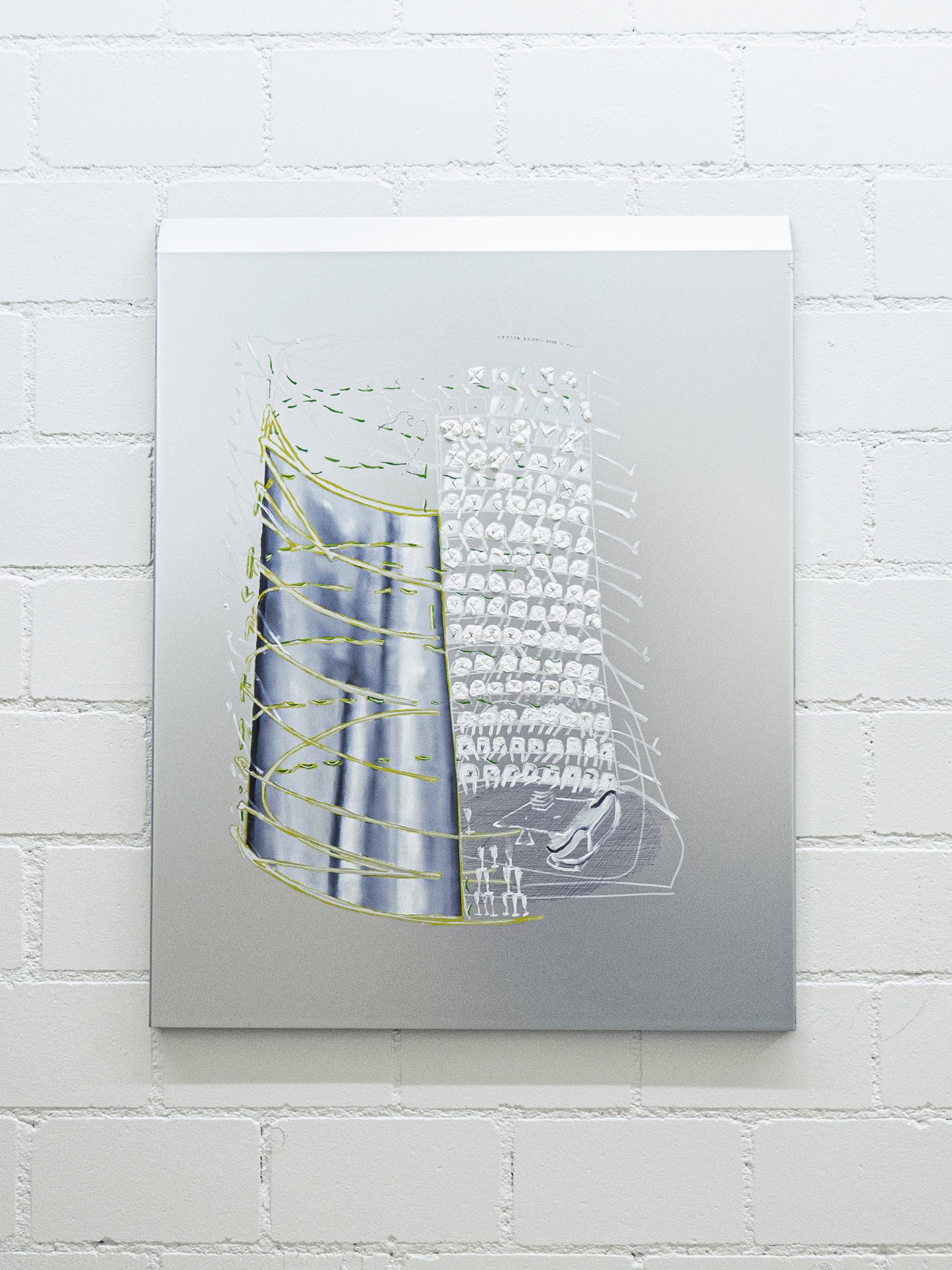 Exhibition View Elza Sile ⩙ {F_x Office} Soloshow «Hunter’s Fallacy; view on Elza Sile, Bureaucratic examination, 2020» at unanimous consent, Zurich, 2020 / Photo: Clifford E. Bruckmann/ Courtesy: the artist and unanimous consent