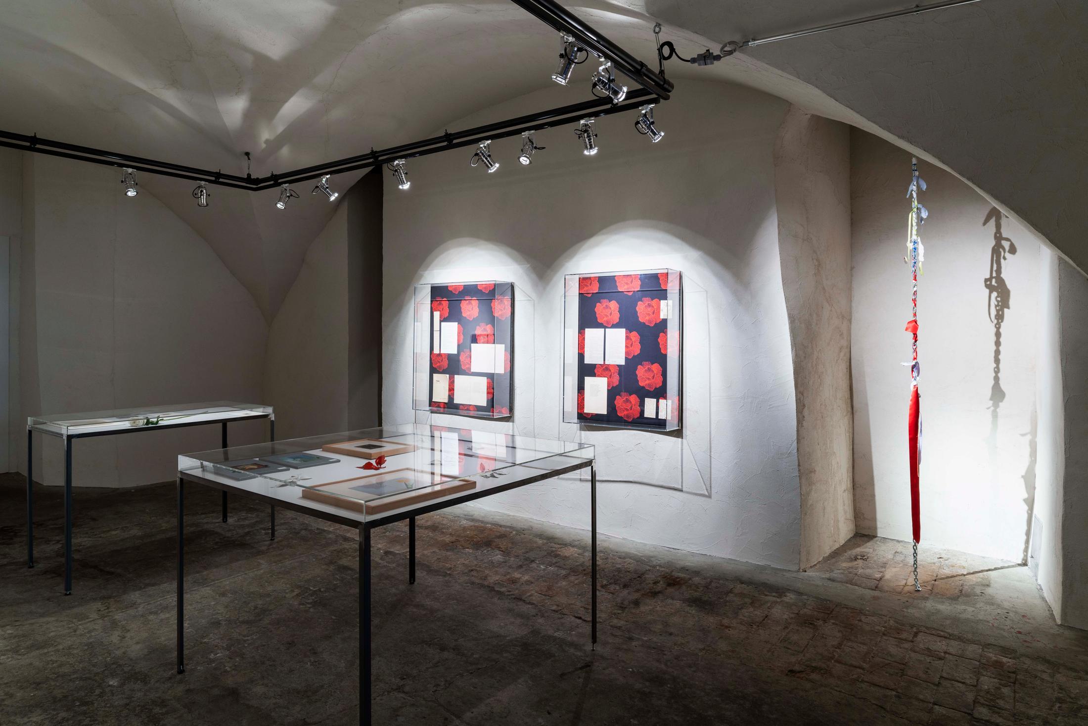 Exhibition View Emmy Hennings / Sitara Abuzar Ghaznawi Joint Exhibition (view on various works by Emmy Hennings and Sitara Abuzar Ghaznawi) at Cabaret Voltaire, Zurich, 2020 / Photo: Gunnar Meier / Courtesy Sitara Abuzar Ghaznawi: the artist; Courtesy Emmy Hennings: Schweizerisches Literaturarchiv and Cabaret Voltaire