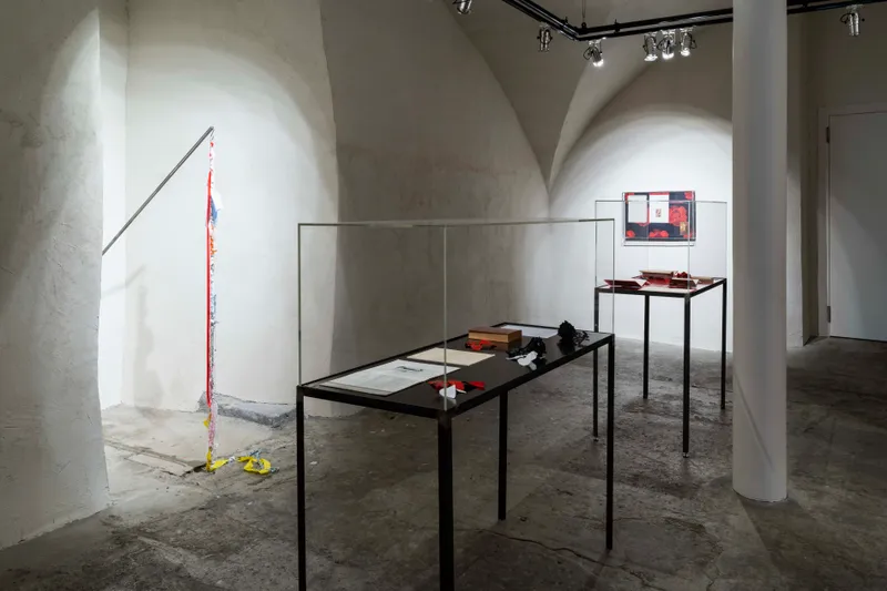 Exhibition View Emmy Hennings / Sitara Abuzar Ghaznawi Joint Exhibition (view on various works by Emmy Hennings and Sitara Abuzar Ghaznawi) at Cabaret Voltaire, Zurich, 2020 / Photo: Gunnar Meier / Courtesy Sitara Abuzar Ghaznawi: the artist; Courtesy Emmy Hennings: Schweizerisches Literaturarchiv and Cabaret Voltaire