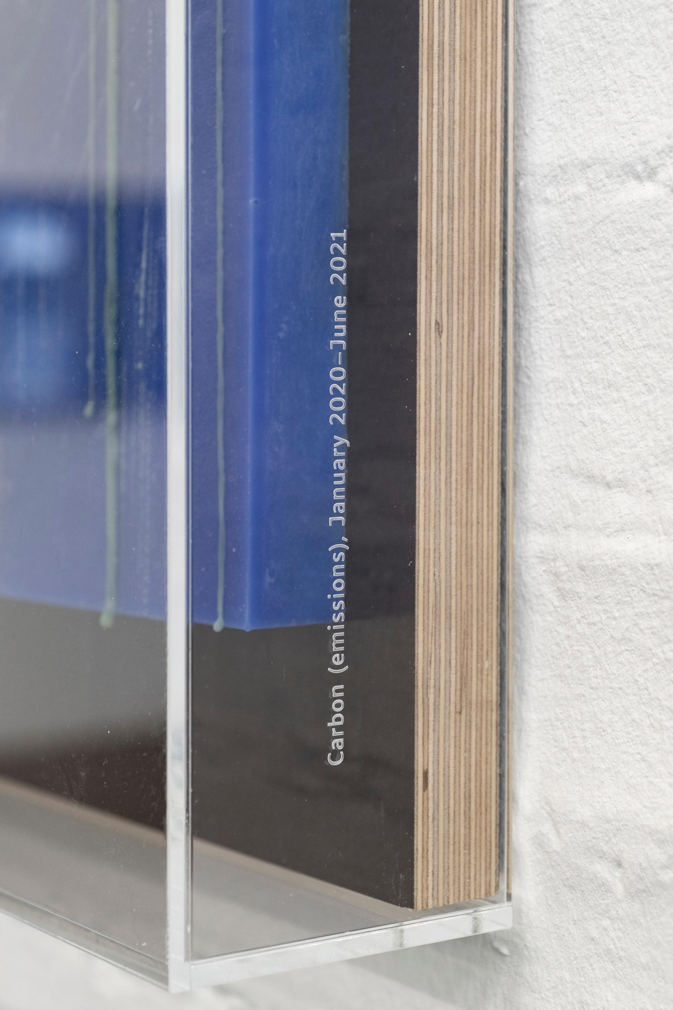 Exhibition View Éric Baudelaire Solo Show «Death Passed My Way and Stuck This Flower in My Mouth; view on Éric Baudelaire, Carbon (emissions), January 2020 – June 2021, 2021, (detail)» at Kunst Halle Sankt Gallen, St. Gallen, 2021 / Photo: Kunst Halle Sankt Gallen, Sebastian Schaub / Courtesy: the artist and Kunst Halle Sankt Gallen