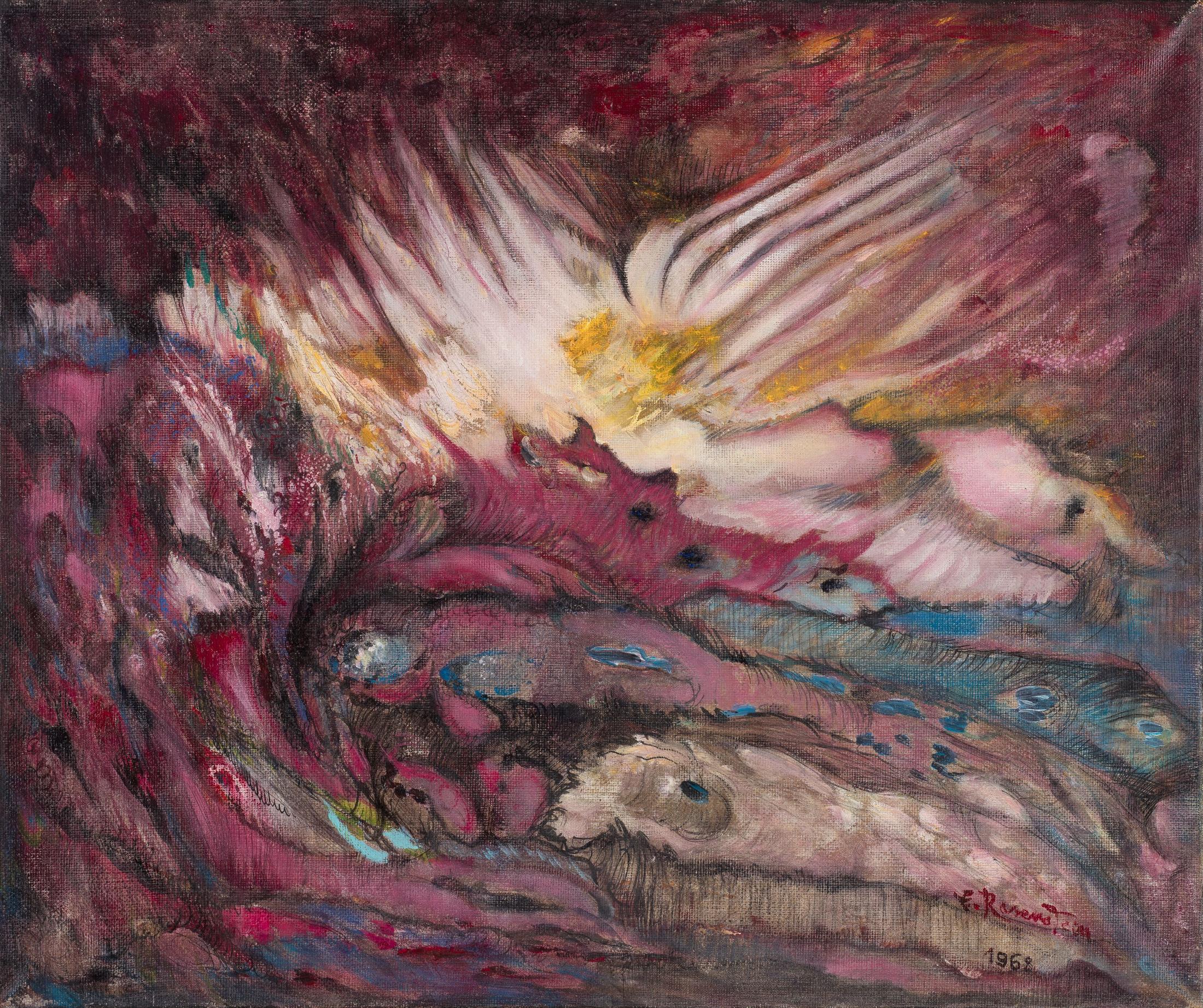 Exhibition View Erna Rosenstein «Solo Show; view on Erna Rosenstein, Prześwit (Clearance), 1968, Oil on canvas, 58 x 69 cm» at Hauser & Wirth, Zurich, 2022-2023 / Photo: Marek Gardulski / Courtesy: The Estate of Erna Rosenstein / Adam Sandauer, Hauser & Wirth and Foksal Gallery Foundation