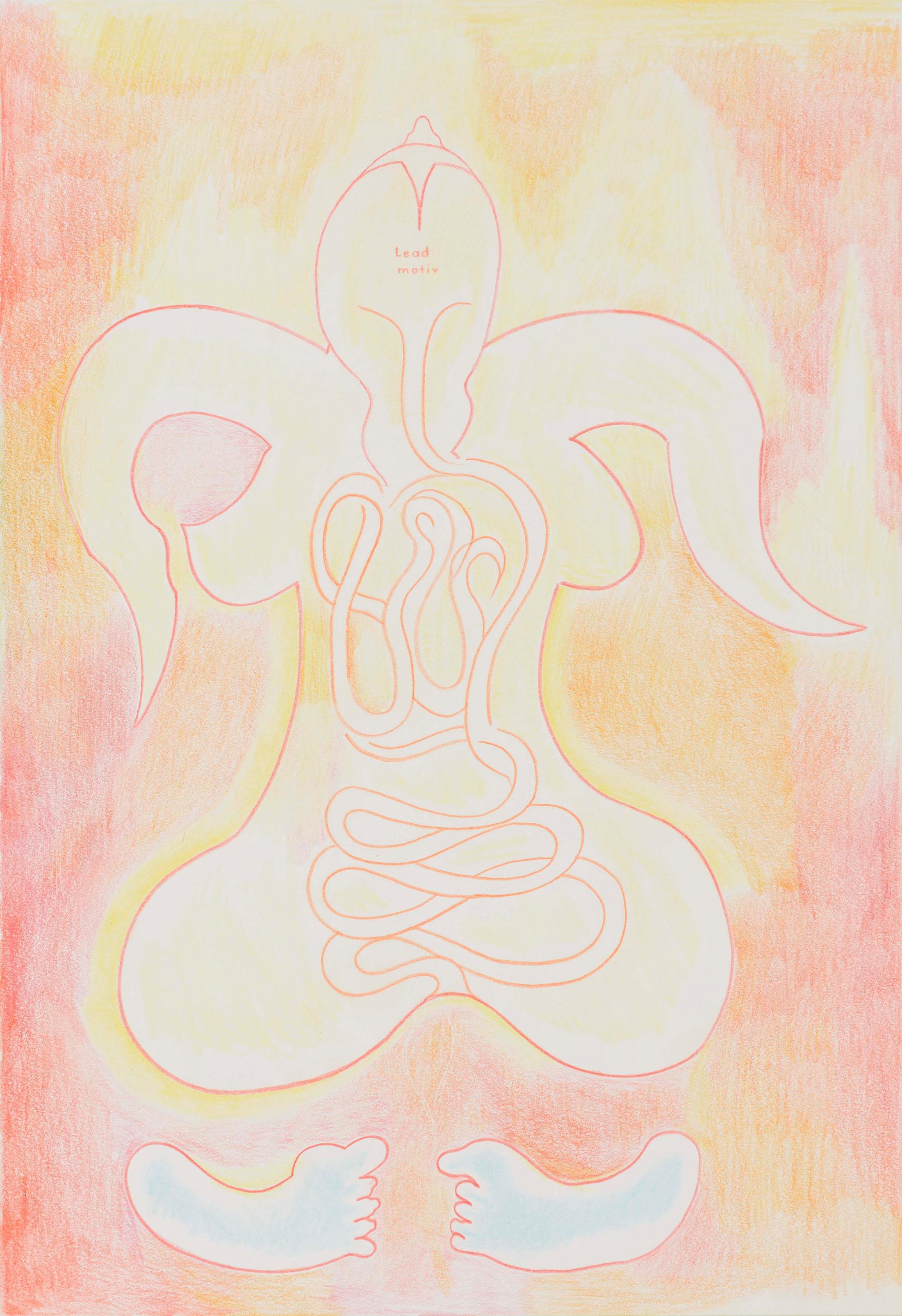 Exhibition View Florian Germann Solo Show «raised by dogs; view on Florian Germann, Untitled, 2020, Colored pencil on paper, framed, five elements, Paper: 42 x 29 cm each, Frame: 46.3 x 33.3 x 2.8 cm each» at Galerie Gregor Staiger, Zurich, 2020 / Courtesy: the artist and Galerie Gregor Staiger