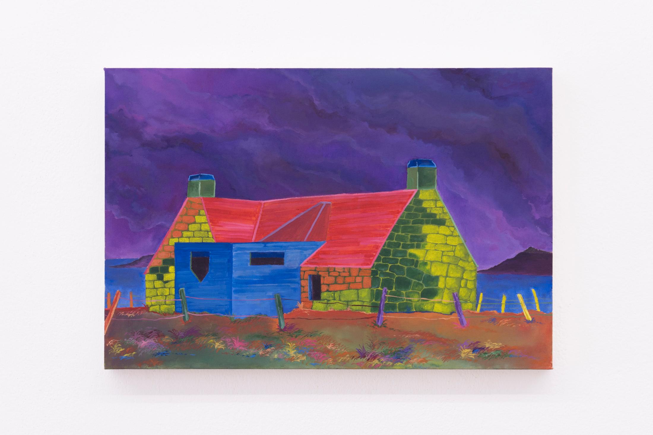 Exhibition View Groupshow «For; view on Ivan Mitrovic,Boathouse on the Ardfin Estate, 60 x 40 cm, oil on canvas, 2020» at Milieu, Bern, 2020 / Photo: Claude Barrault / Courtesy: the artist and Milieu