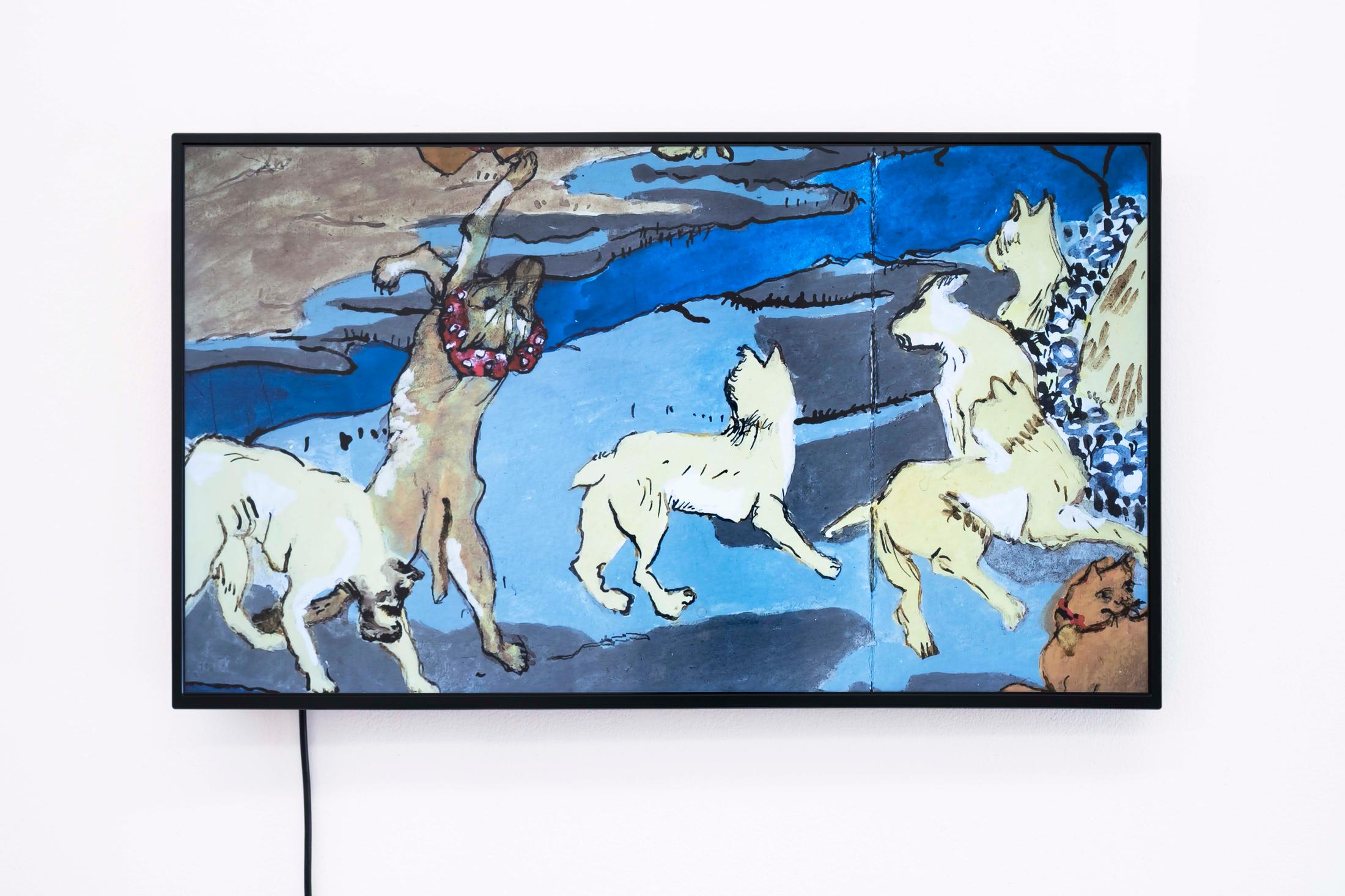 Exhibition View Groupshow «For; view on Gian-Andri Töndury, This is not a time for metaphors, HD-video, 10‘40‘', 2020» at Milieu, Bern, 2020 / Photo: Claude Barrault / Courtesy: the artist and Milieu