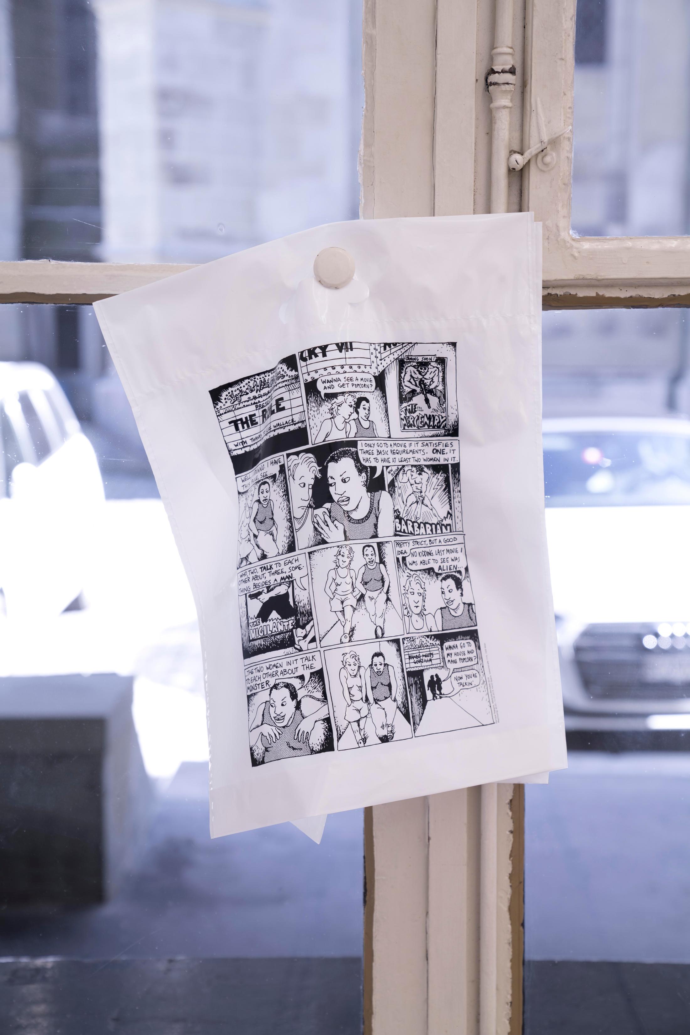 Exhibition View Groupshow «For; view on Ramaya Tegegne, Materials/Bechdels, edition of 500, distributed by the shops nearby Milieu, 35 x 46 cm, 2019» at Milieu, Bern, 2020 / Photo: Claude Barrault / Courtesy: the artist and Milieu