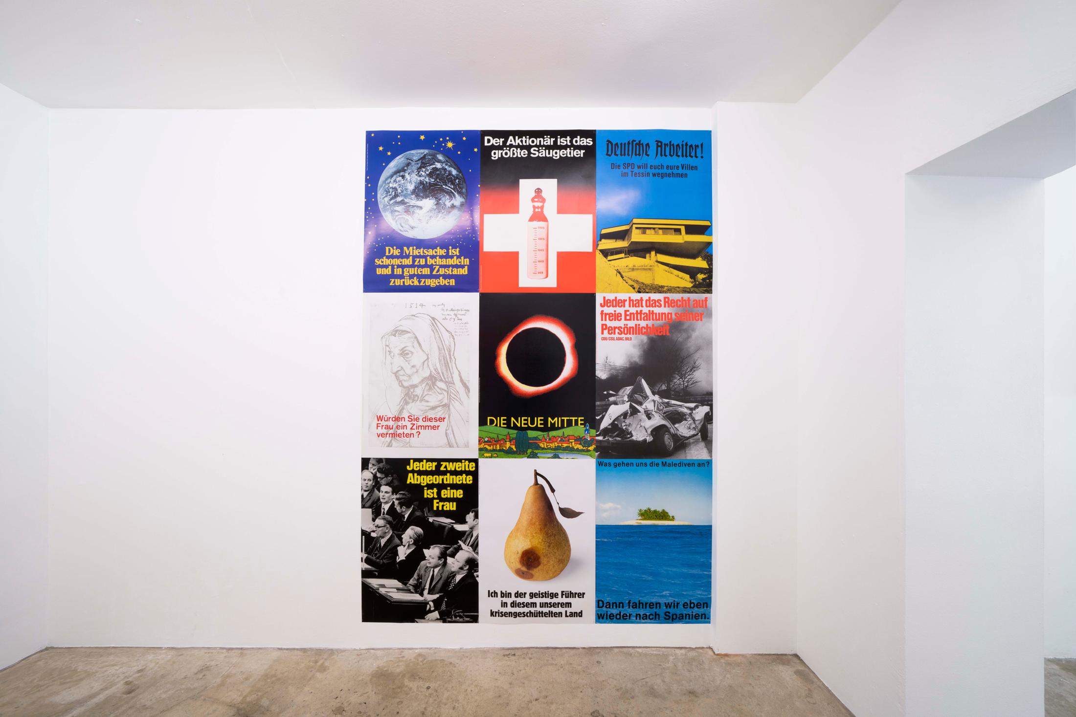 Exhibition View Groupshow «For; view on Klaus Staeck, Billboards, 1971-1999» at Milieu, Bern, 2020 / Photo: Claude Barrault / Courtesy: the artist and Milieu