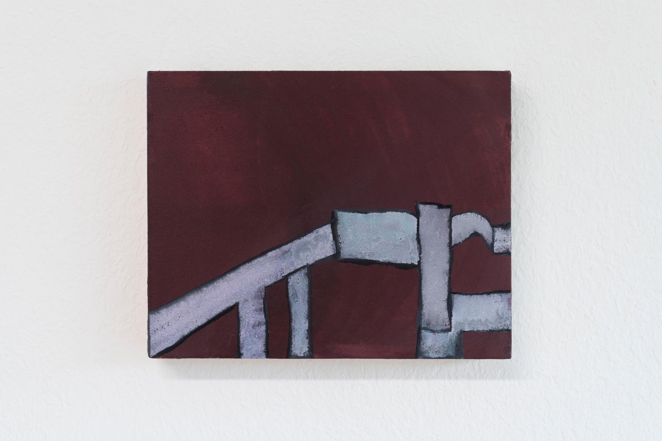 Exhibition View Group Show «four walls, shared beds; view on Matthias Holznagel, seek, 2021, 24x30cm, oil & watercolour on canvas» at Im Grafenhag, Winterthur, 2021 / Photo: Brigham Baker / Courtesy: the artists and Im Grafenhag